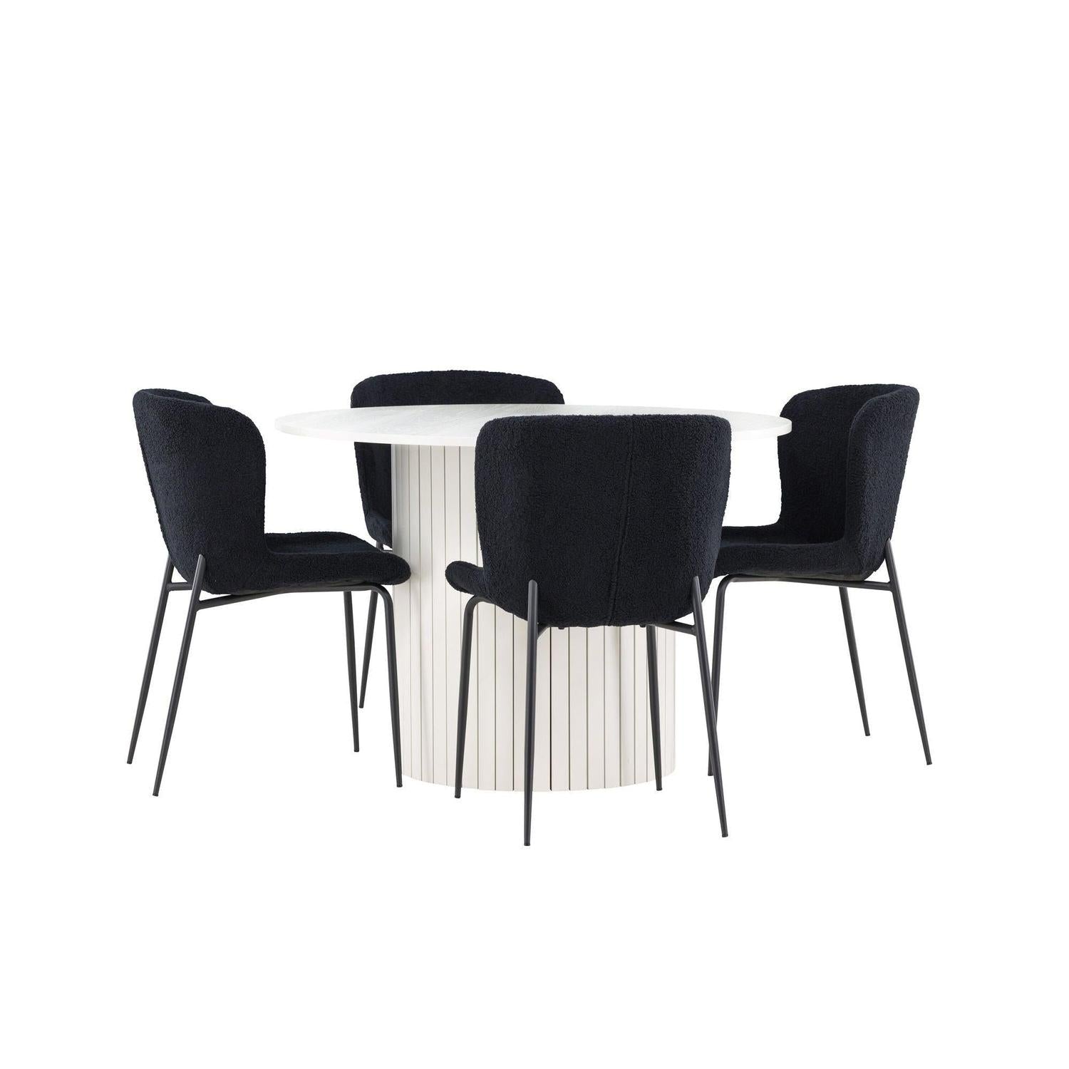 Essgruppe Esstisch Härön rund 110cm mit Stühlen Modesto aus Teddy-Bouclé-Essgruppe Rund-Venture Home-le canapé