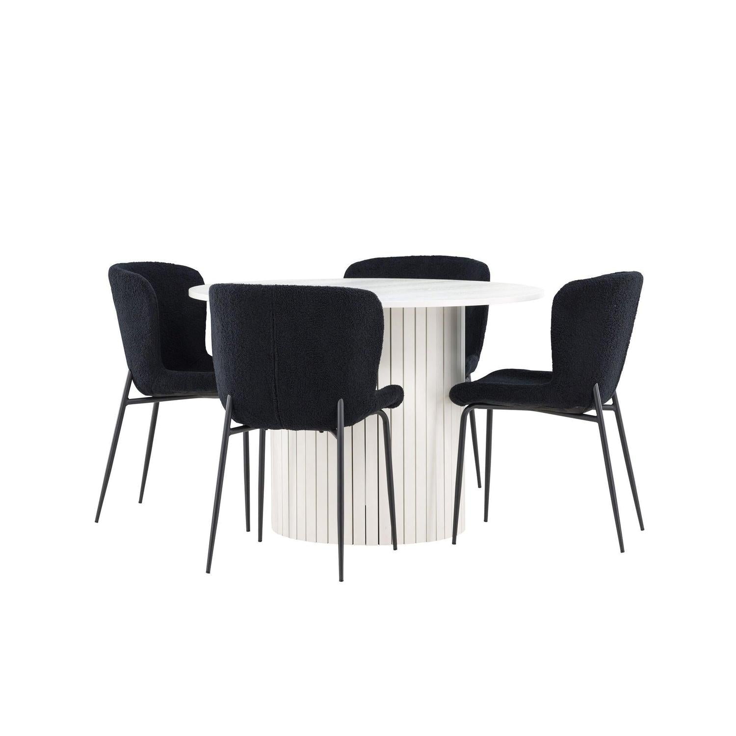 Essgruppe Esstisch Härön rund 110cm mit Stühlen Modesto aus Teddy-Bouclé-Essgruppe Rund-Venture Home-le canapé