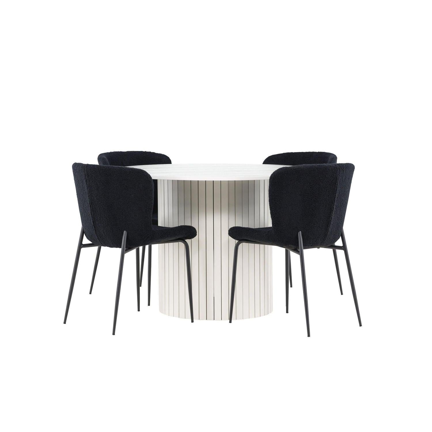 Essgruppe Esstisch Härön rund 110cm mit Stühlen Modesto aus Teddy-Bouclé-Essgruppe Rund-Venture Home-le canapé