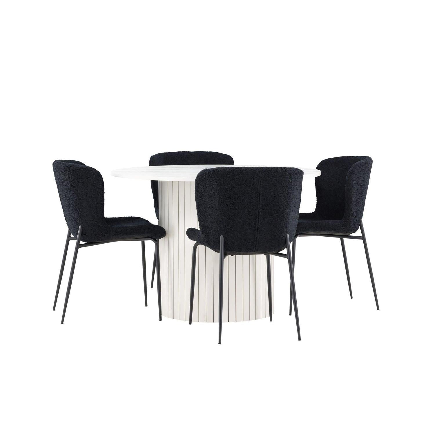 Essgruppe Esstisch Härön rund 110cm mit Stühlen Modesto aus Teddy-Bouclé-Essgruppe Rund-Venture Home-le canapé