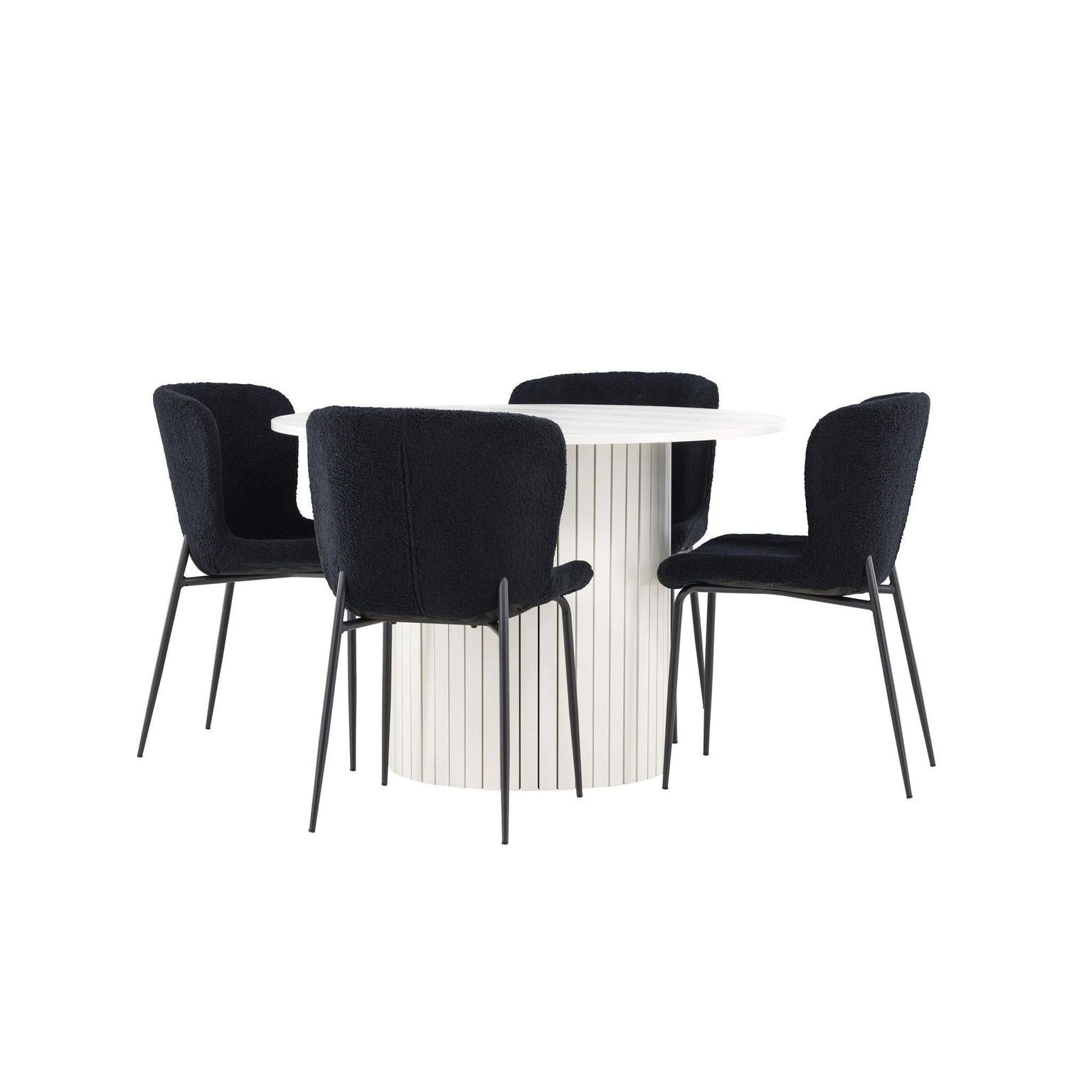 Essgruppe Esstisch Härön rund 110cm mit Stühlen Modesto aus Teddy-Bouclé-Essgruppe Rund-Venture Home-le canapé