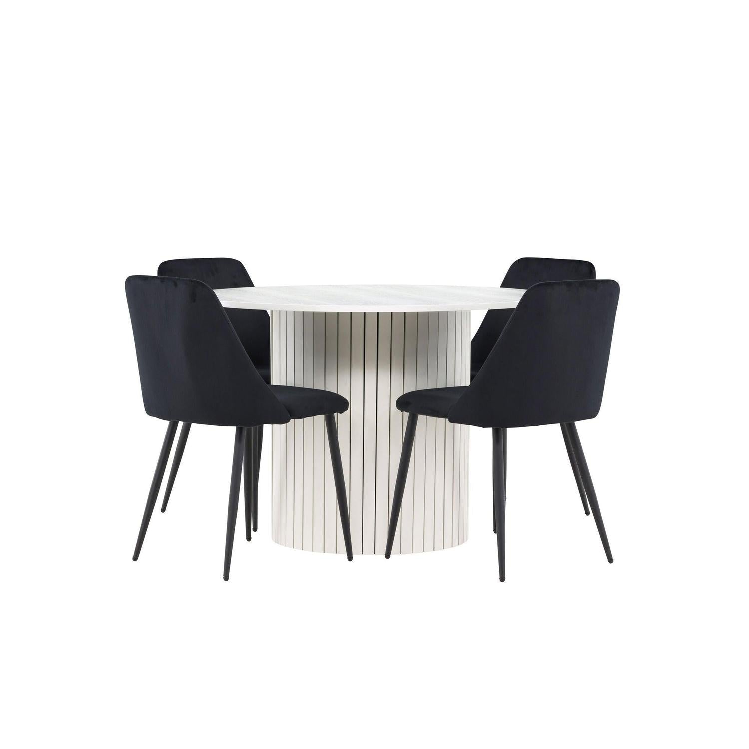 Essgruppe Esstisch Härön rund 110cm mit Stühlen Night aus Samt-Essgruppen Rund-Venture Home-le canapé