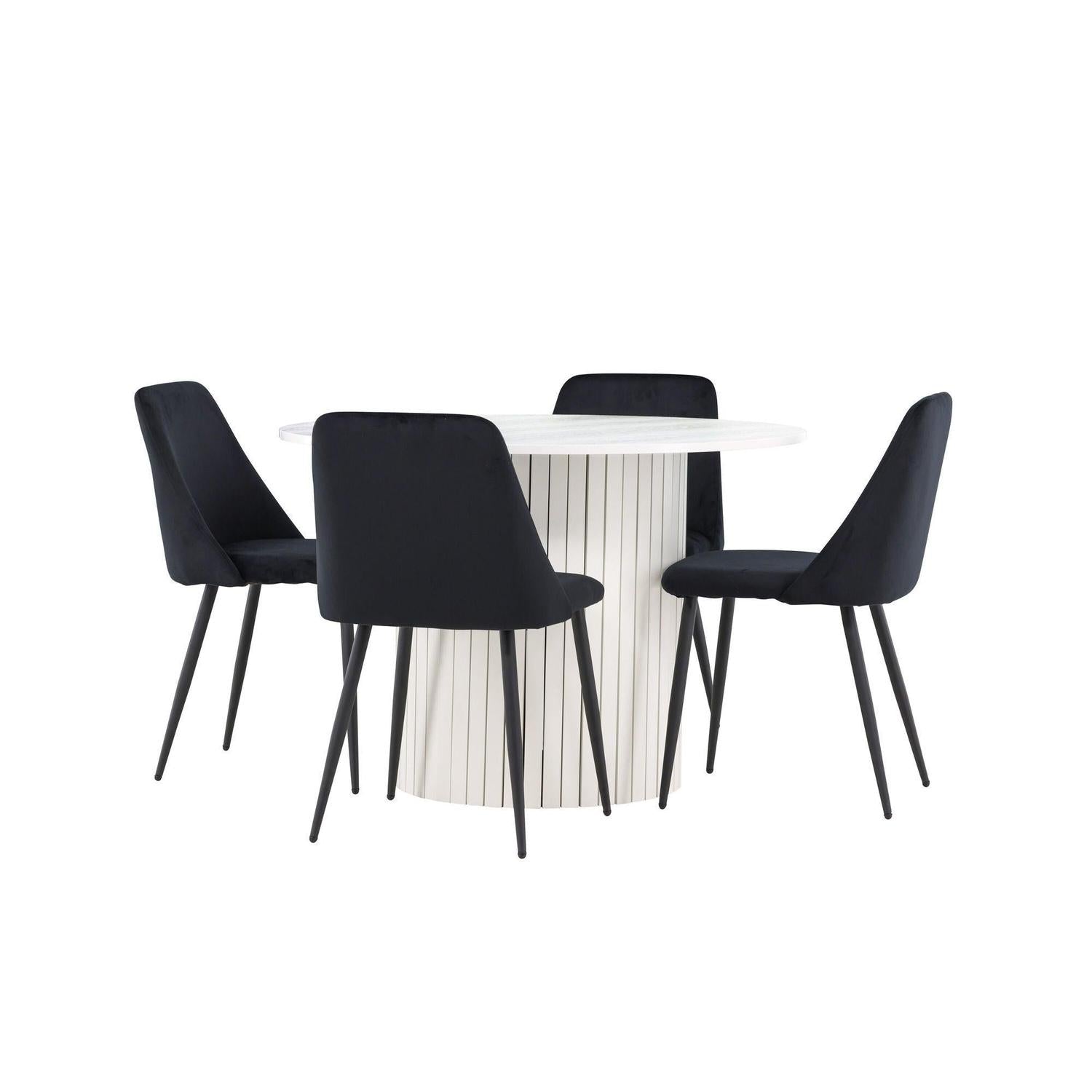 Essgruppe Esstisch Härön rund 110cm mit Stühlen Night aus Samt-Essgruppen Rund-Venture Home-le canapé