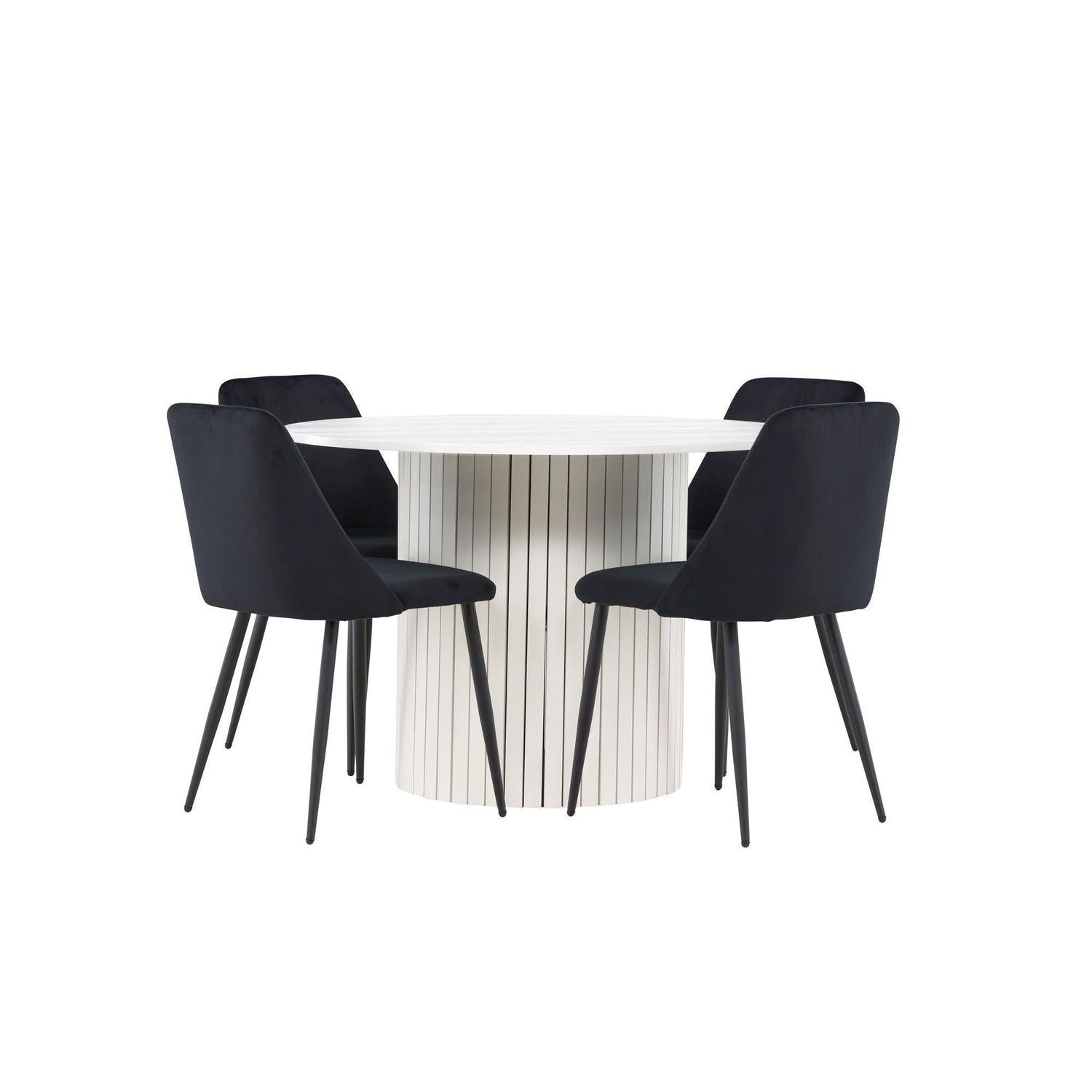 Essgruppe Esstisch Härön rund 110cm mit Stühlen Night aus Samt-Essgruppen Rund-Venture Home-le canapé