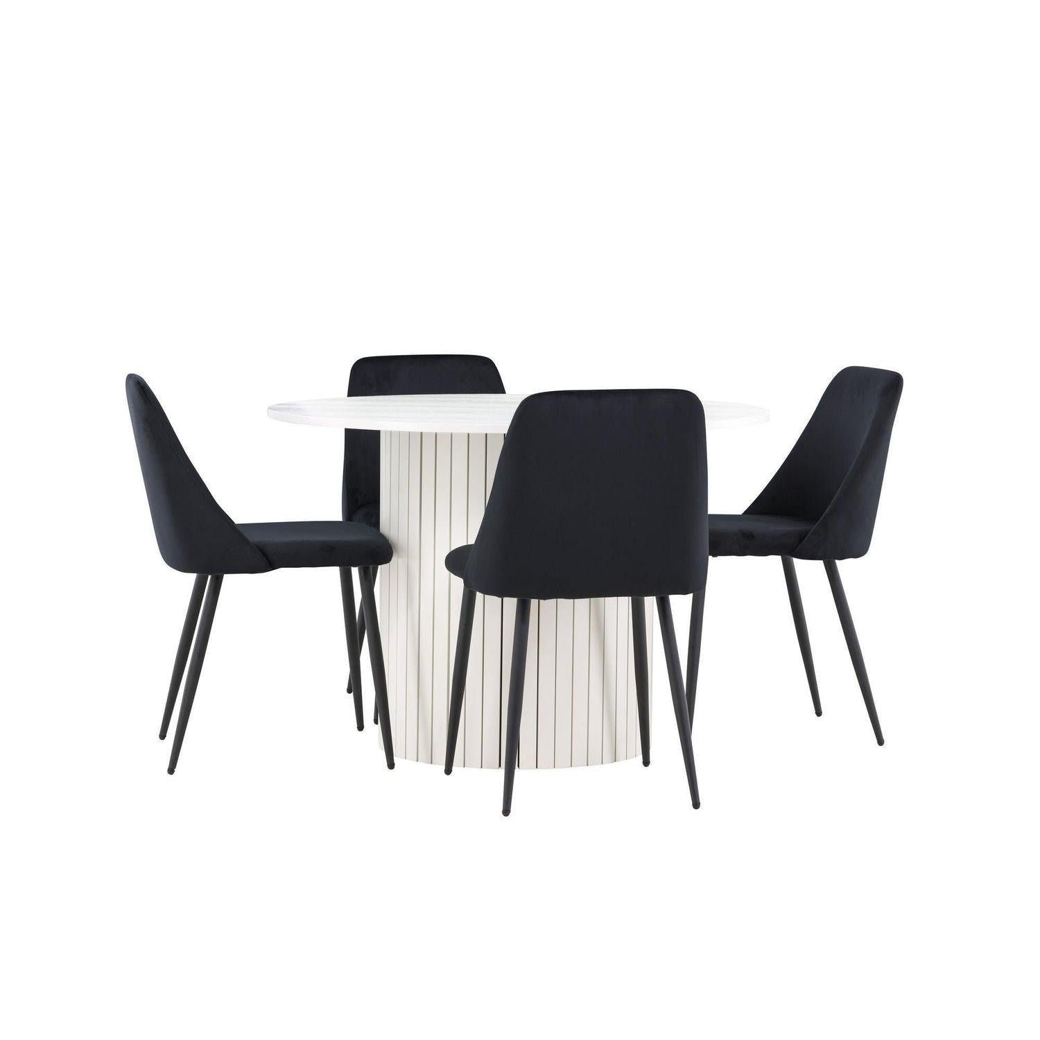 Essgruppe Esstisch Härön rund 110cm mit Stühlen Night aus Samt-Essgruppen Rund-Venture Home-le canapé