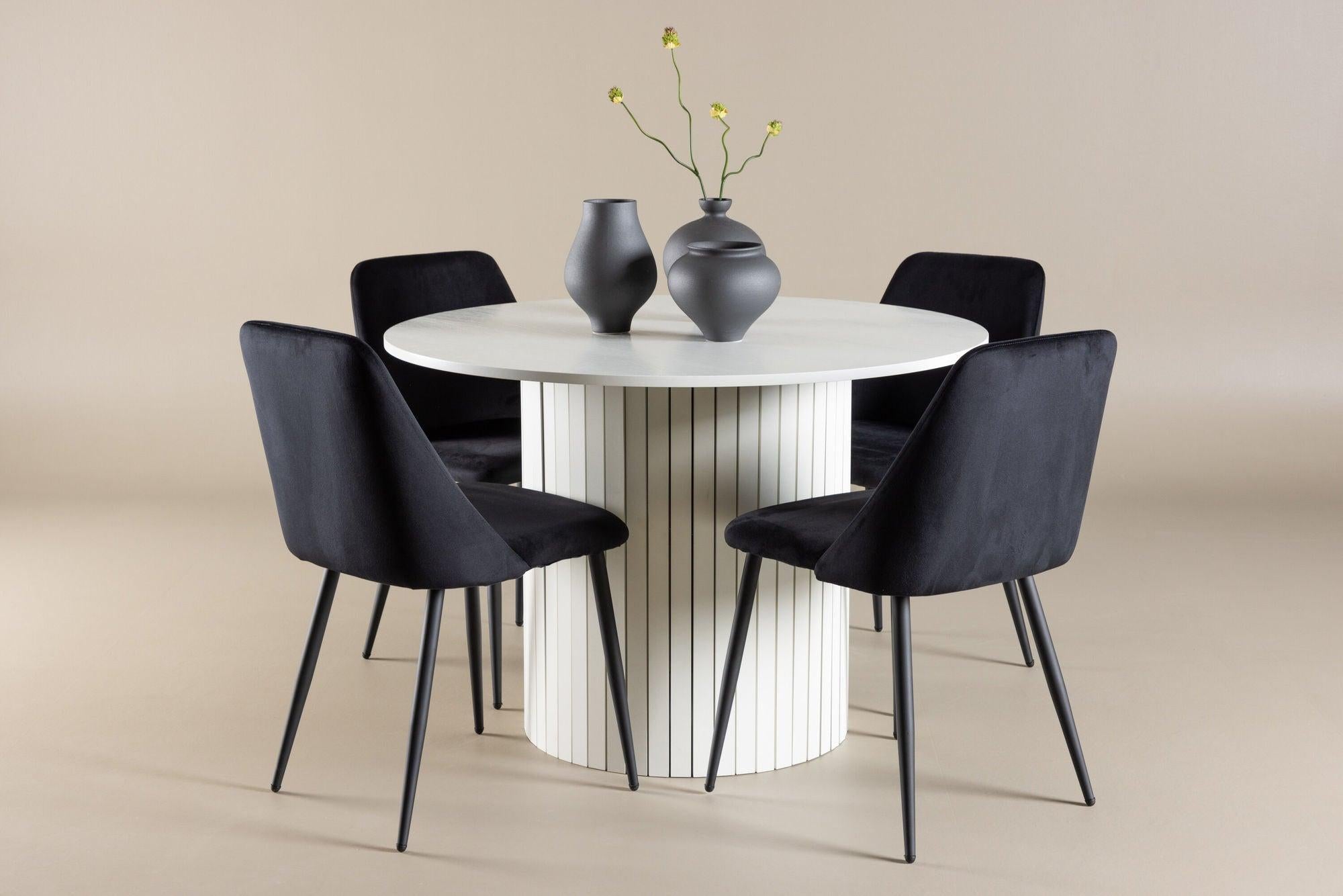 Essgruppe Esstisch Härön rund 110cm mit Stühlen Night aus Samt-Essgruppen Rund-Venture Home-le canapé