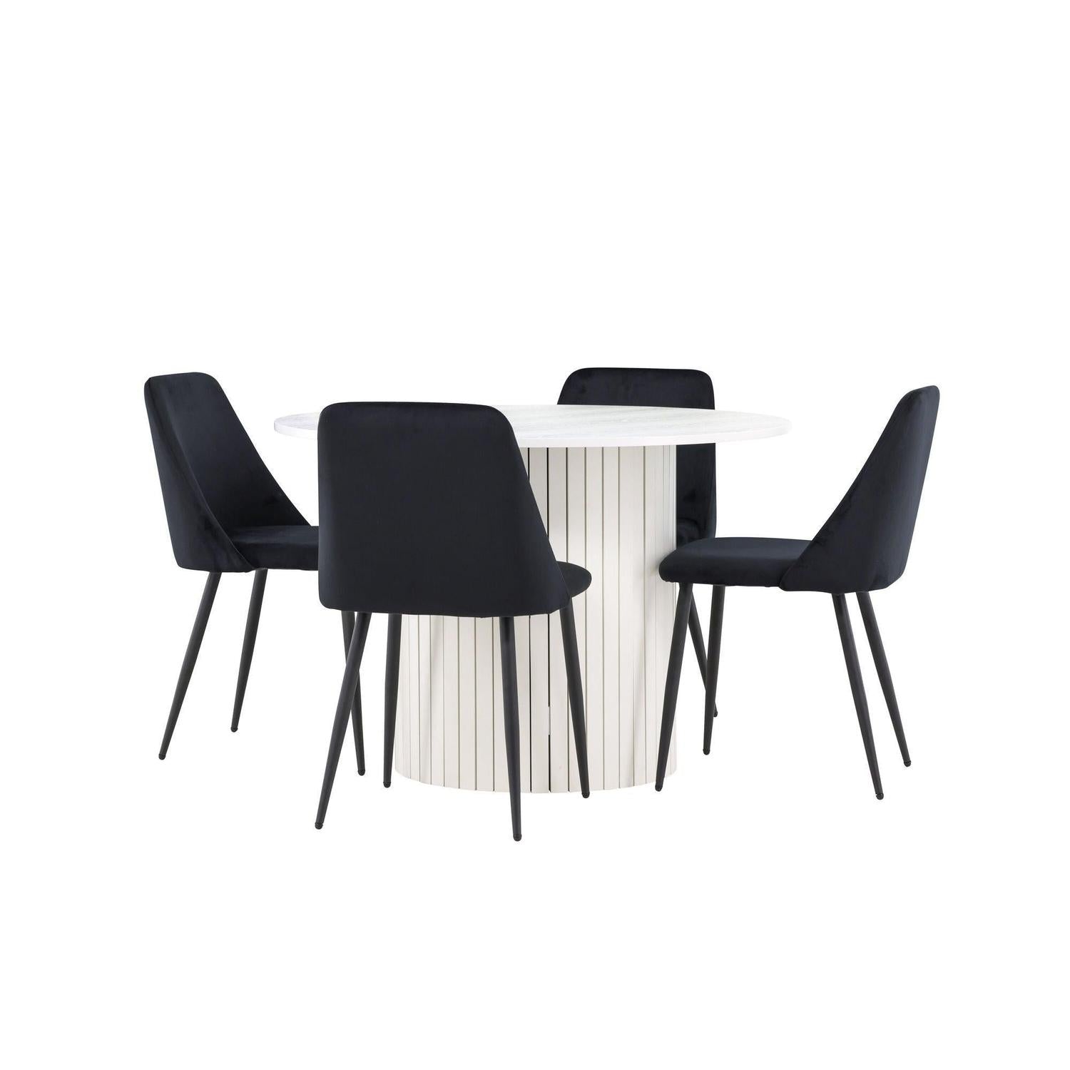 Essgruppe Esstisch Härön rund 110cm mit Stühlen Night aus Samt-Essgruppen Rund-Venture Home-le canapé