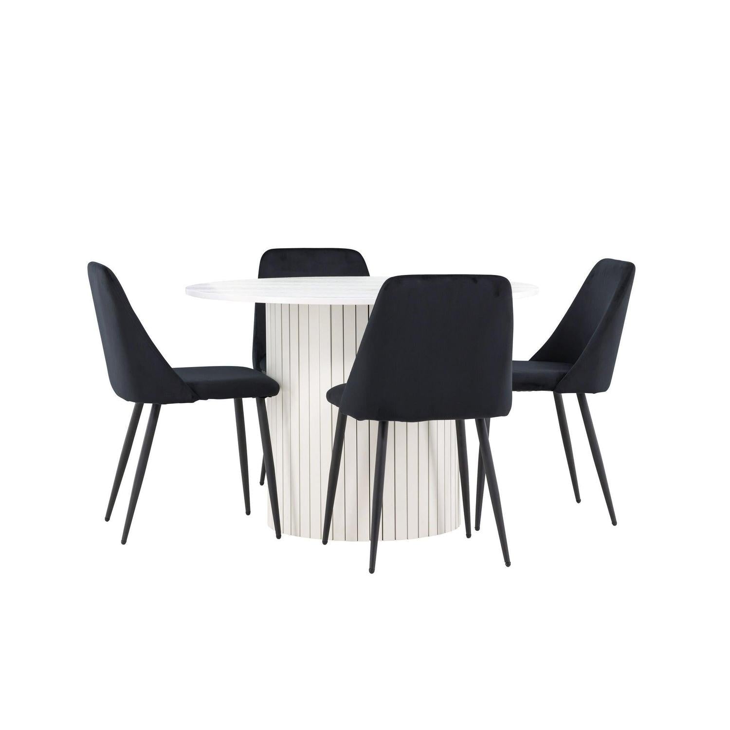 Essgruppe Esstisch Härön rund 110cm mit Stühlen Night aus Samt-Essgruppen Rund-Venture Home-le canapé