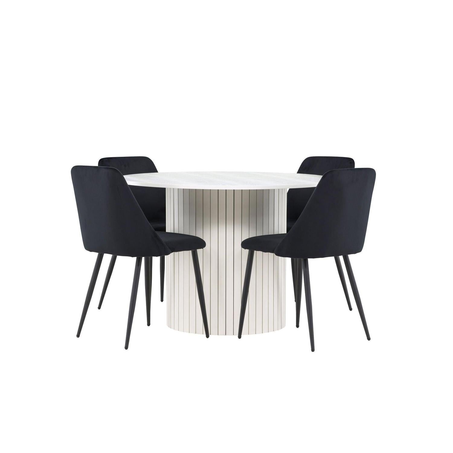 Essgruppe Esstisch Härön rund 110cm mit Stühlen Night aus Samt-Essgruppen Rund-Venture Home-le canapé