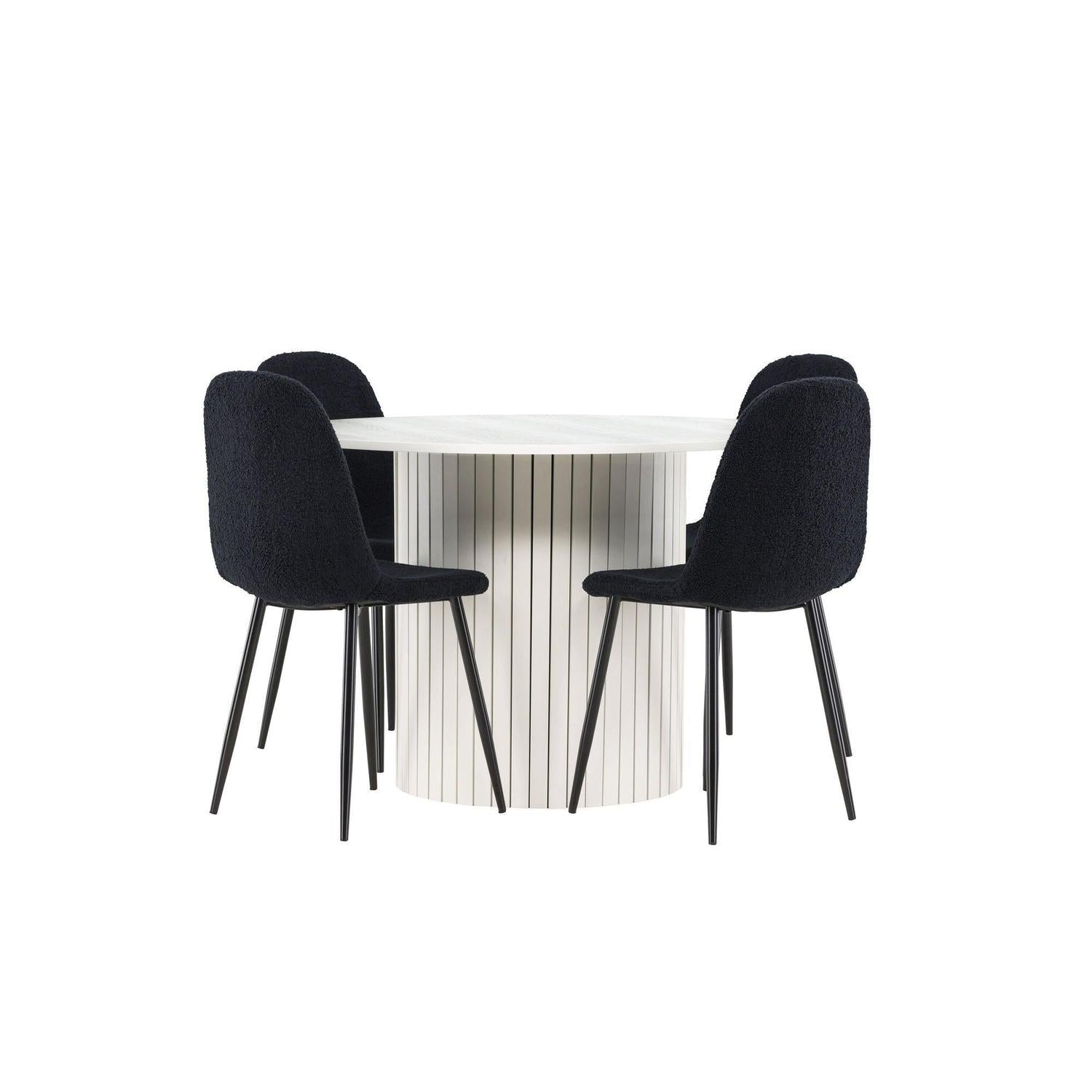 Essgruppe Esstisch Härön rund 110cm mit Stühlen Polar aus Teddy-Bouclé-Essgruppe Rund-Venture Home-le canapé