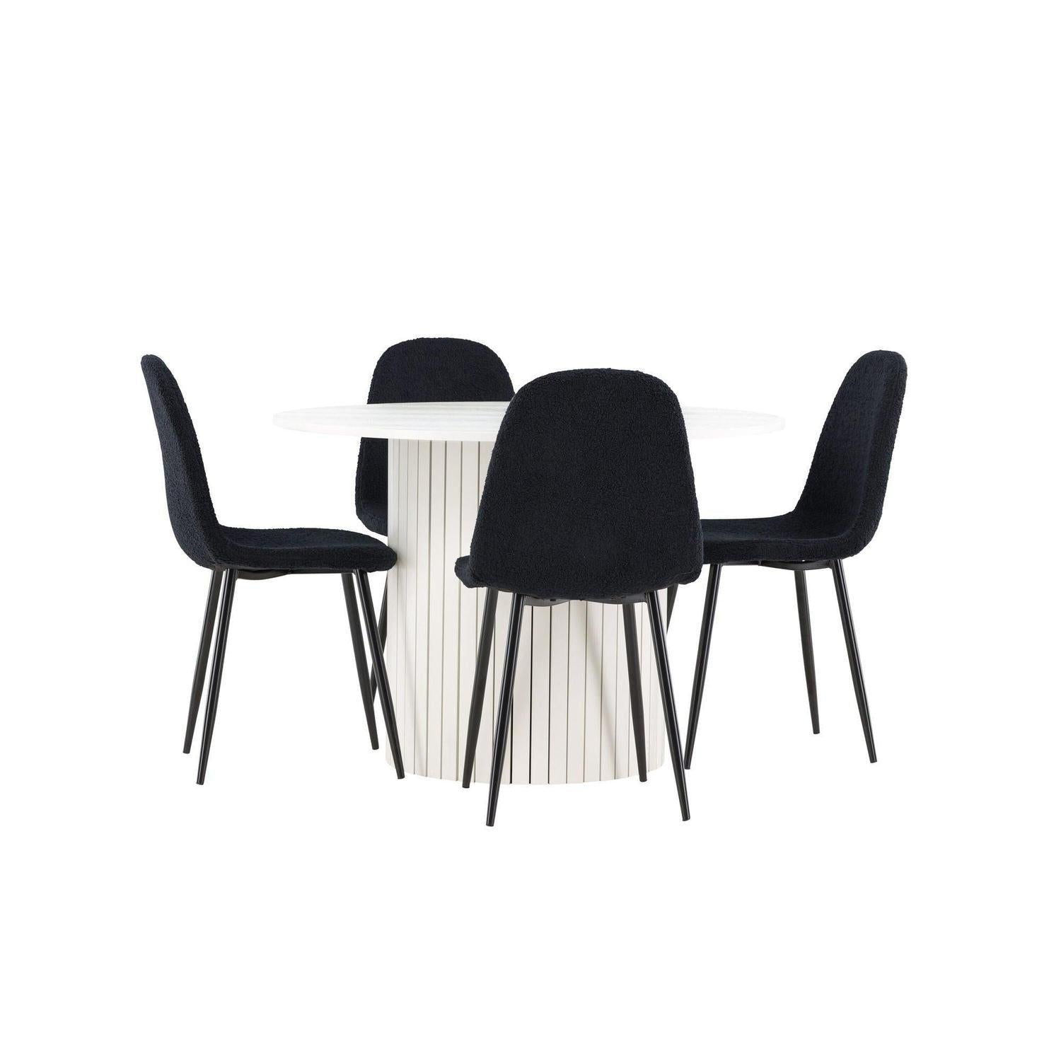 Essgruppe Esstisch Härön rund 110cm mit Stühlen Polar aus Teddy-Bouclé-Essgruppe Rund-Venture Home-le canapé