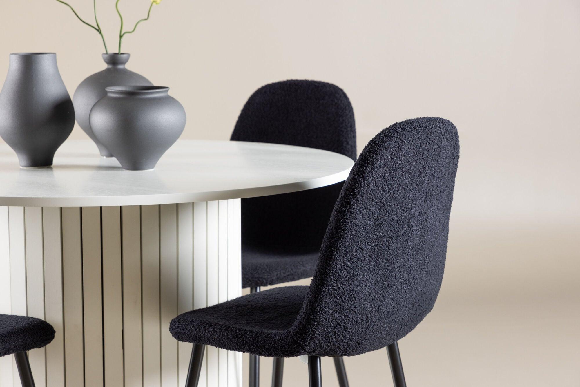 Essgruppe Esstisch Härön rund 110cm mit Stühlen Polar aus Teddy-Bouclé-Essgruppe Rund-Venture Home-le canapé