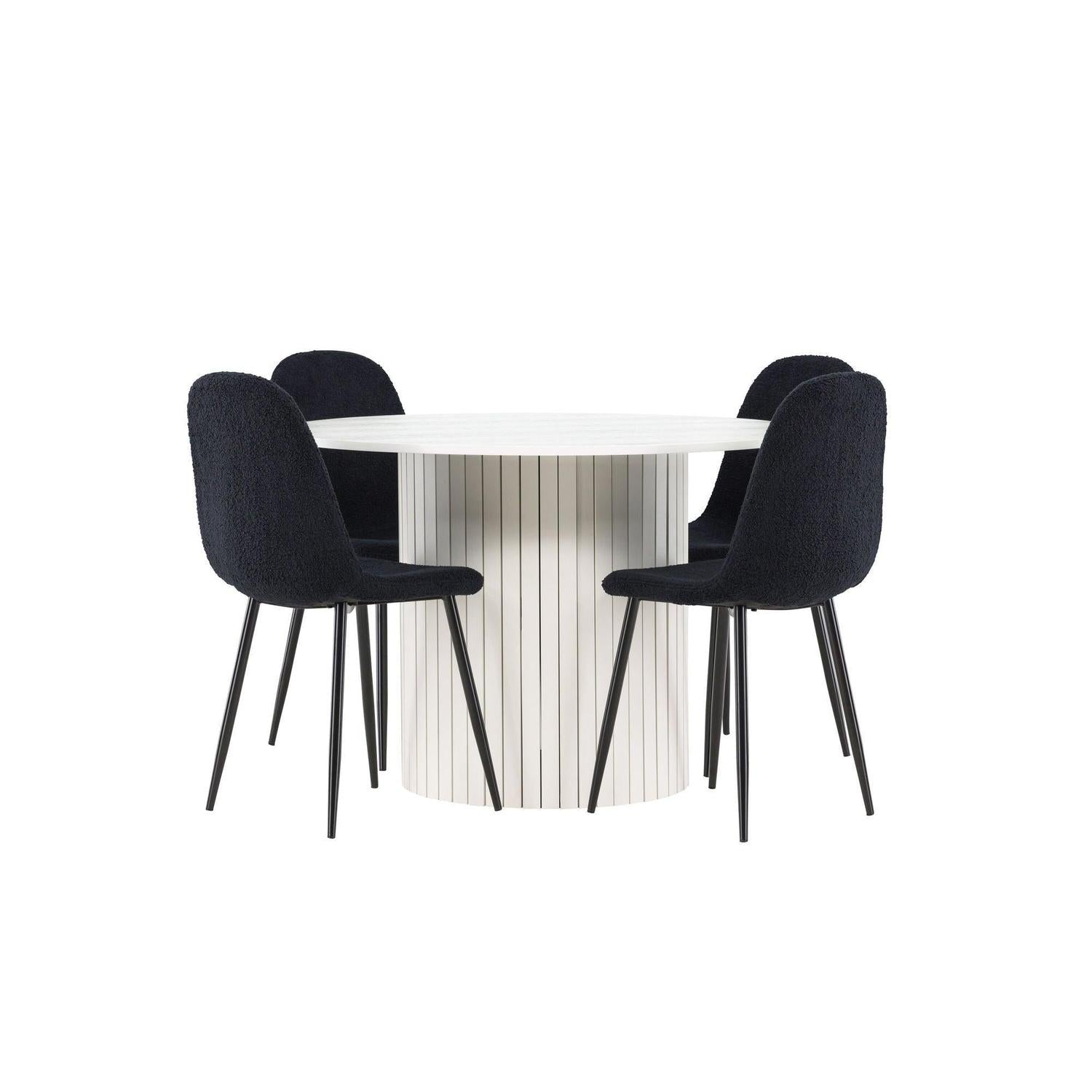 Essgruppe Esstisch Härön rund 110cm mit Stühlen Polar aus Teddy-Bouclé-Essgruppe Rund-Venture Home-le canapé