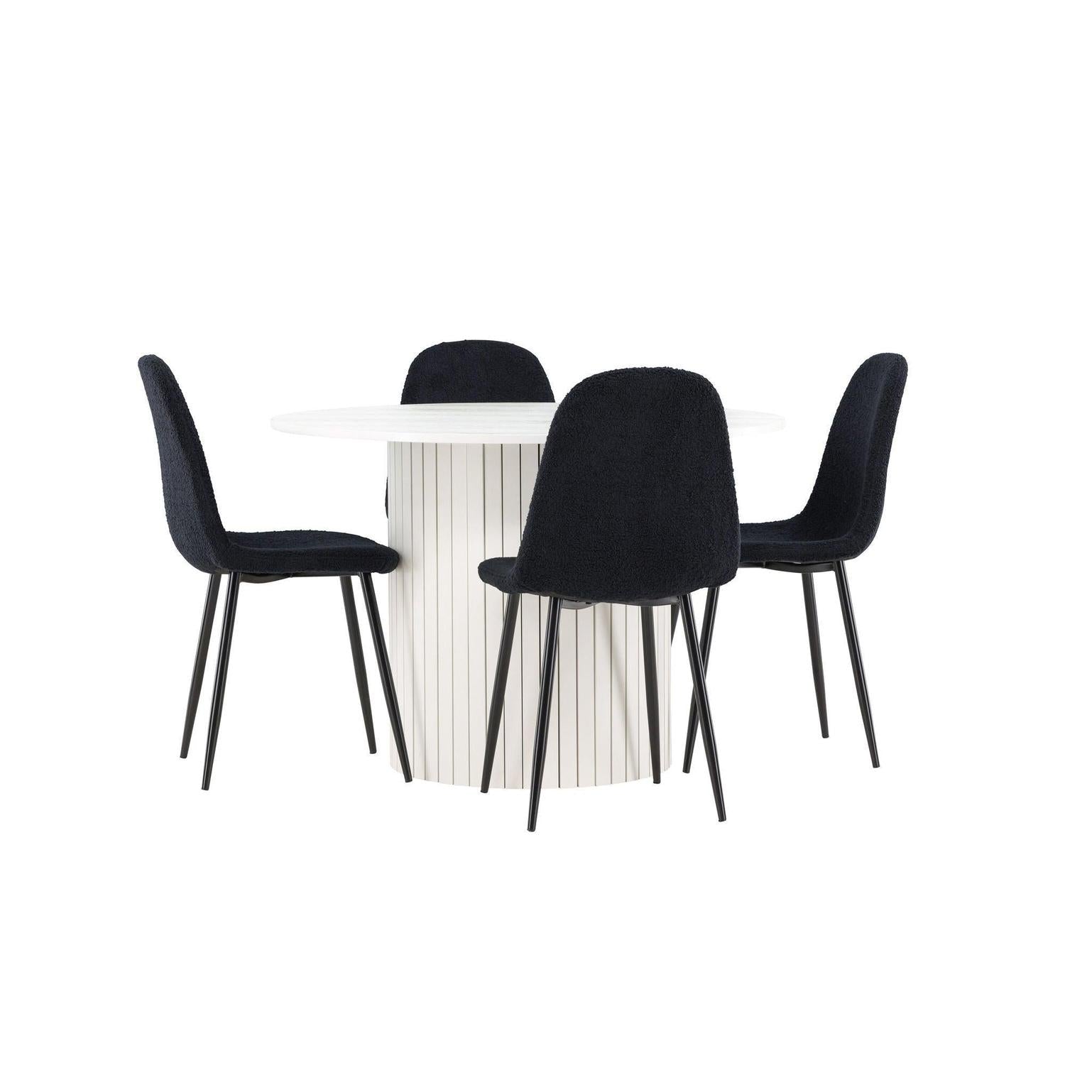 Essgruppe Esstisch Härön rund 110cm mit Stühlen Polar aus Teddy-Bouclé-Essgruppe Rund-Venture Home-le canapé