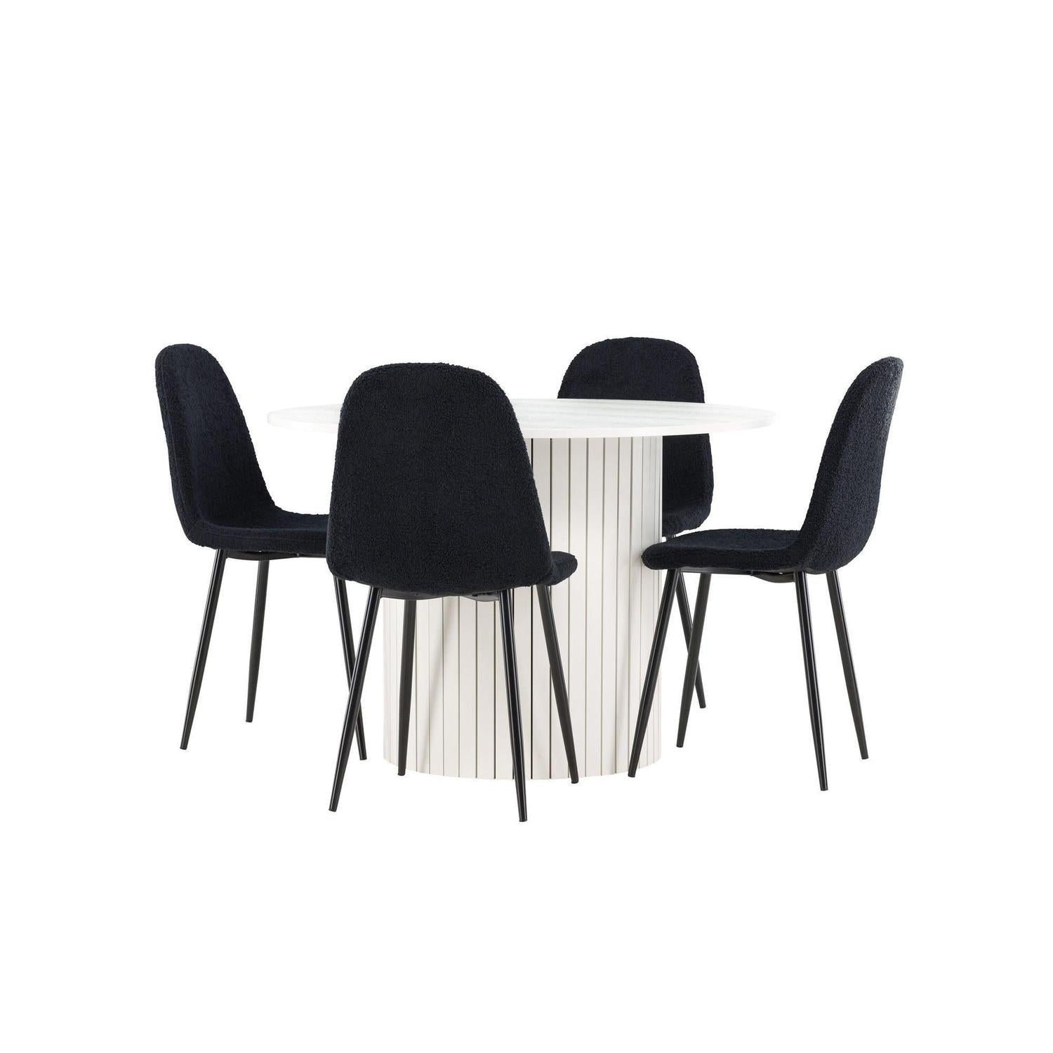 Essgruppe Esstisch Härön rund 110cm mit Stühlen Polar aus Teddy-Bouclé-Essgruppe Rund-Venture Home-le canapé
