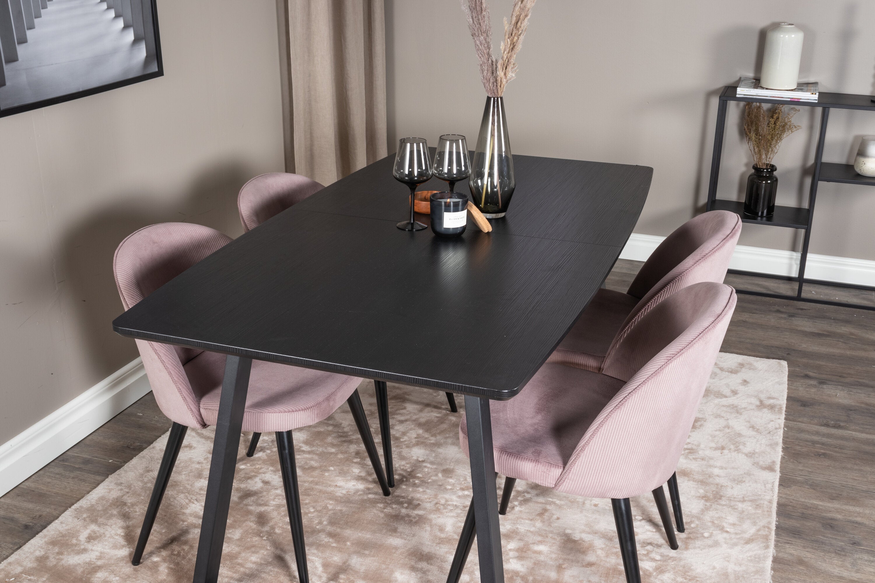 Essgruppe Esstisch Inca 160 x 85cm mit Stühlen Samt - Schwarz-Essgruppen-Venture Home-le canapé