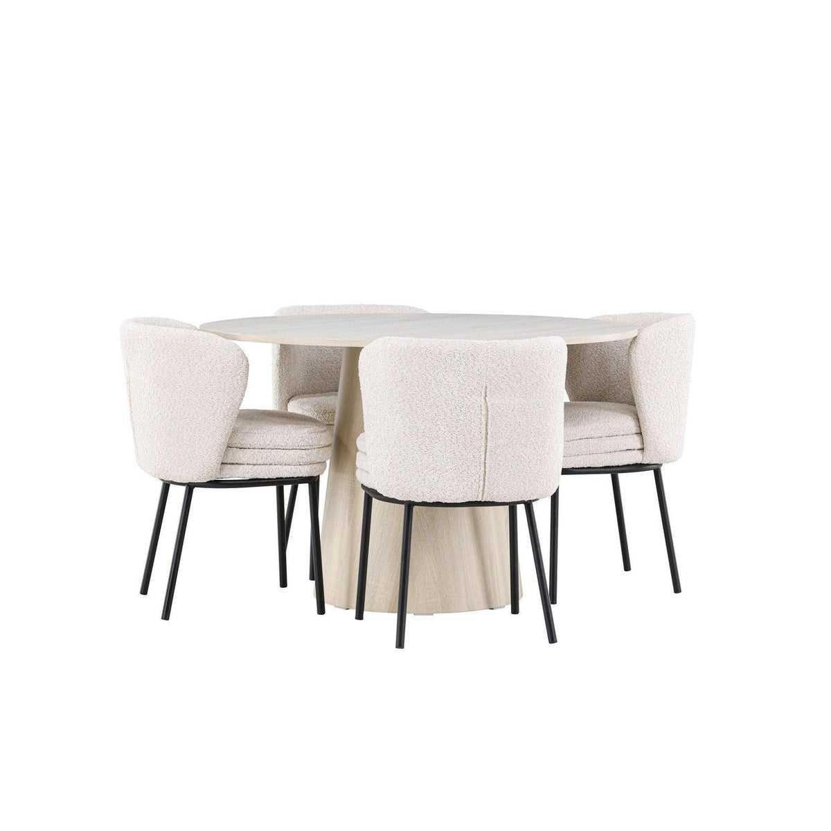 Essgruppe Esstisch Lanzo Ø120cm mit Stühlen Agnes aus Teddy-Boucle-Essgruppen Rund-Venture Home-le canapé