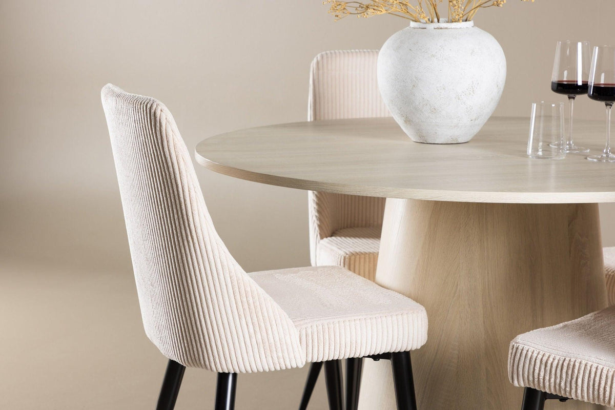 Essgruppe Esstisch Lanzo Ø120cm mit Stühlen Leone aus Cord-Essgruppen Rund-Venture Home-le canapé