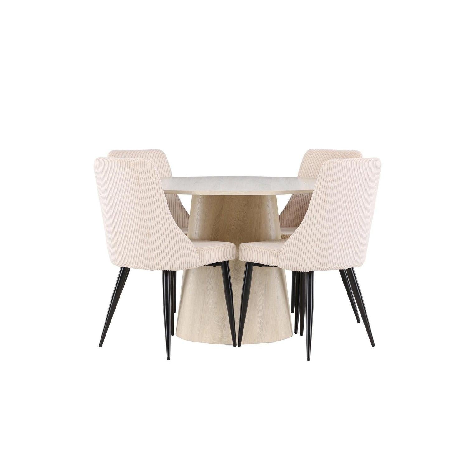 Essgruppe Esstisch Lanzo rund 120cm mit Stühlen Leone aus Kord-Essgruppe Rund-Venture Home-le canapé