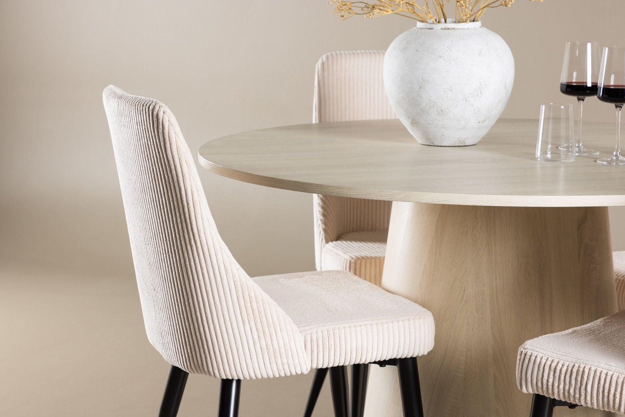 Essgruppe Esstisch Lanzo rund 120cm mit Stühlen Leone aus Kord-Essgruppe Rund-Venture Home-le canapé