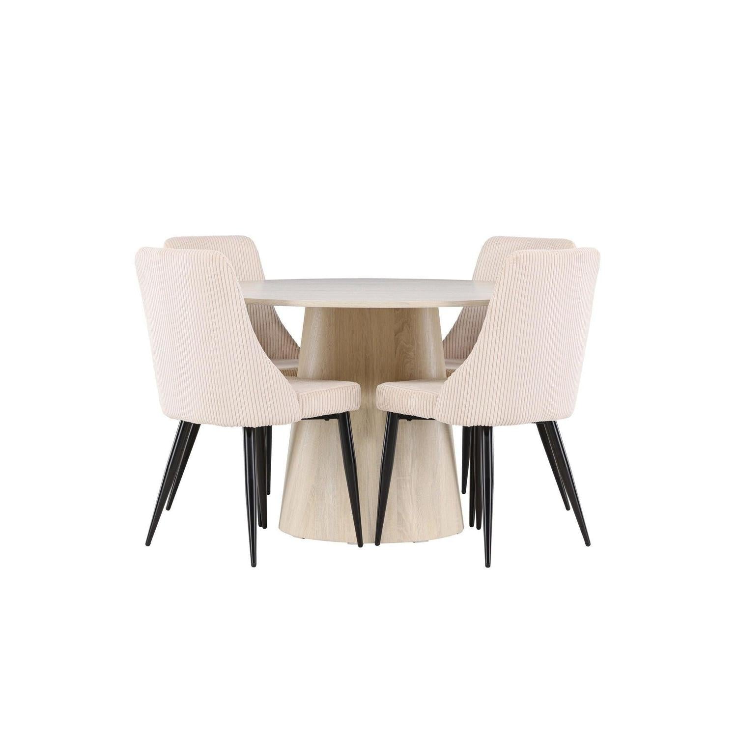 Essgruppe Esstisch Lanzo rund 120cm mit Stühlen Leone aus Kord-Essgruppen Rund-Venture Home-le canapé