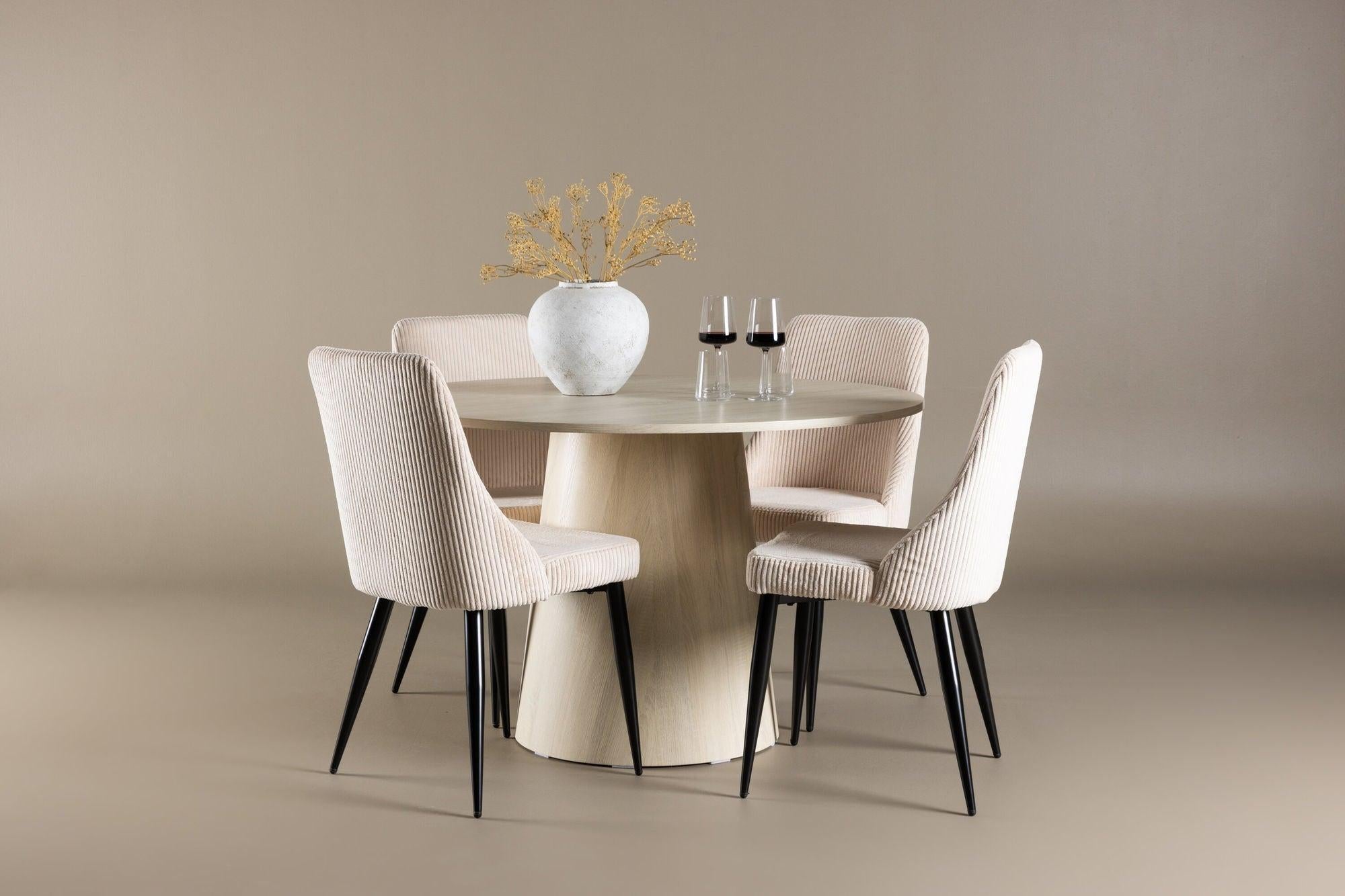 Essgruppe Esstisch Lanzo rund 120cm mit Stühlen Leone aus Kord-Essgruppen Rund-Venture Home-le canapé
