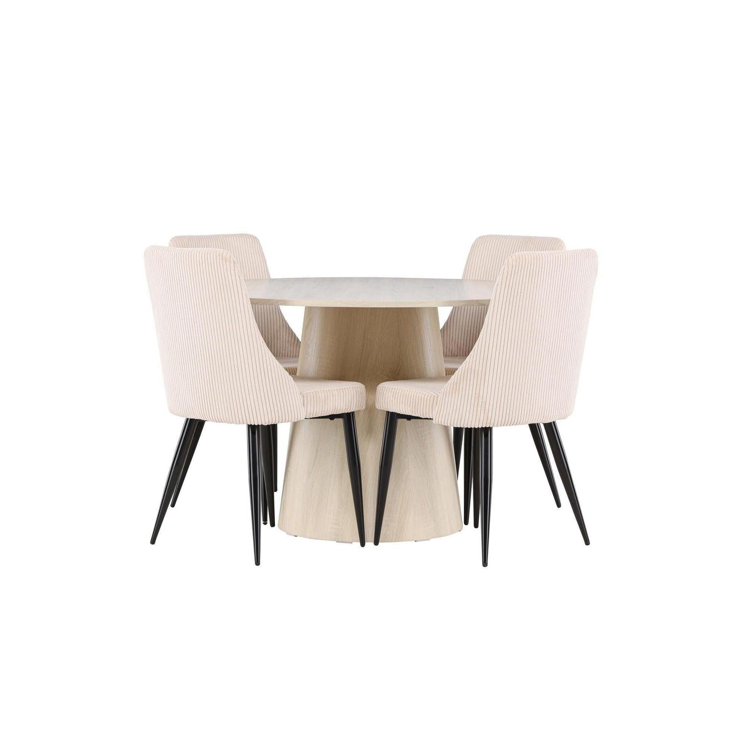 Essgruppe Esstisch Lanzo rund 120cm mit Stühlen Leone aus Kord-Essgruppen Rund-Venture Home-le canapé