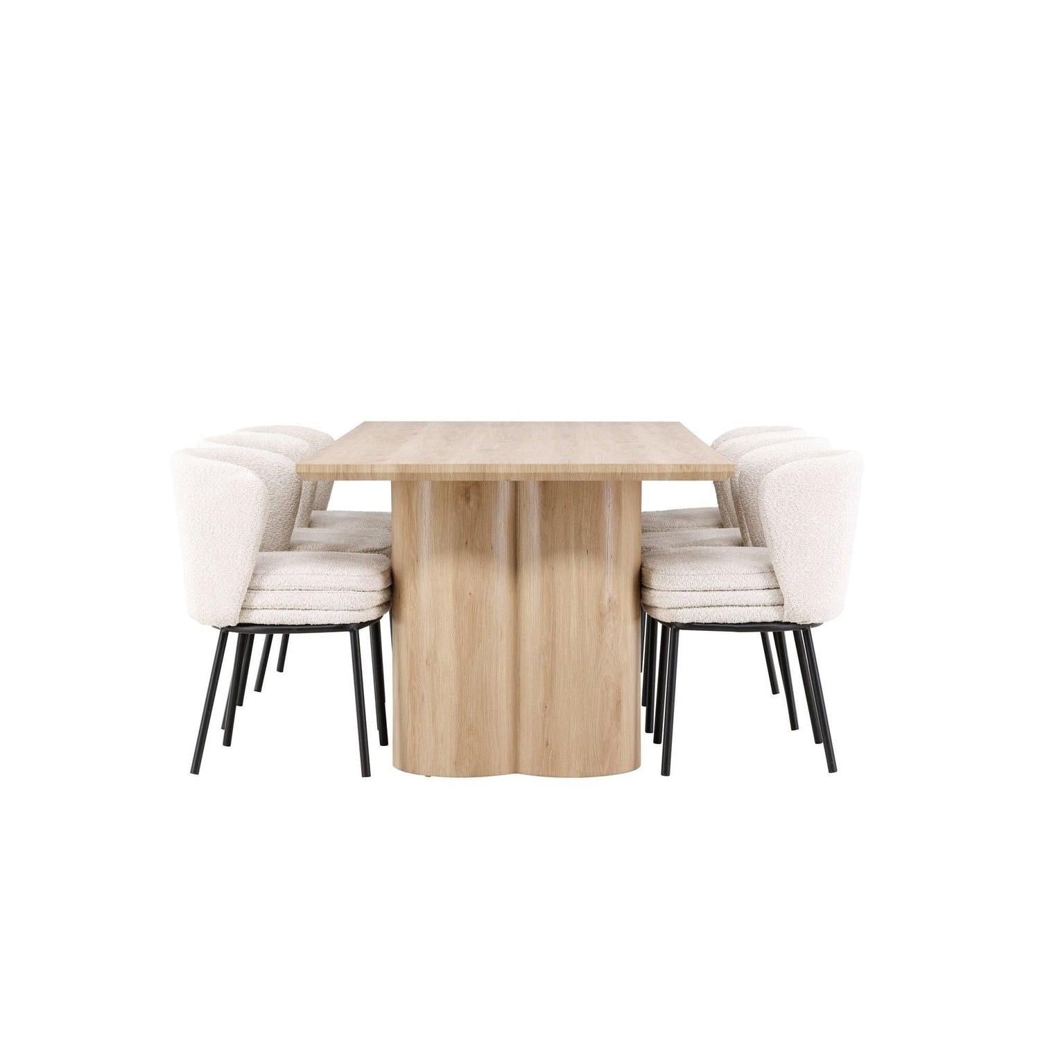 Essgruppe Esstisch Olivia 210*100cm mit Stühlen Agnes aus Teddy-Bouclé-Essgruppe Rechteckig-Venture Home-le canapé
