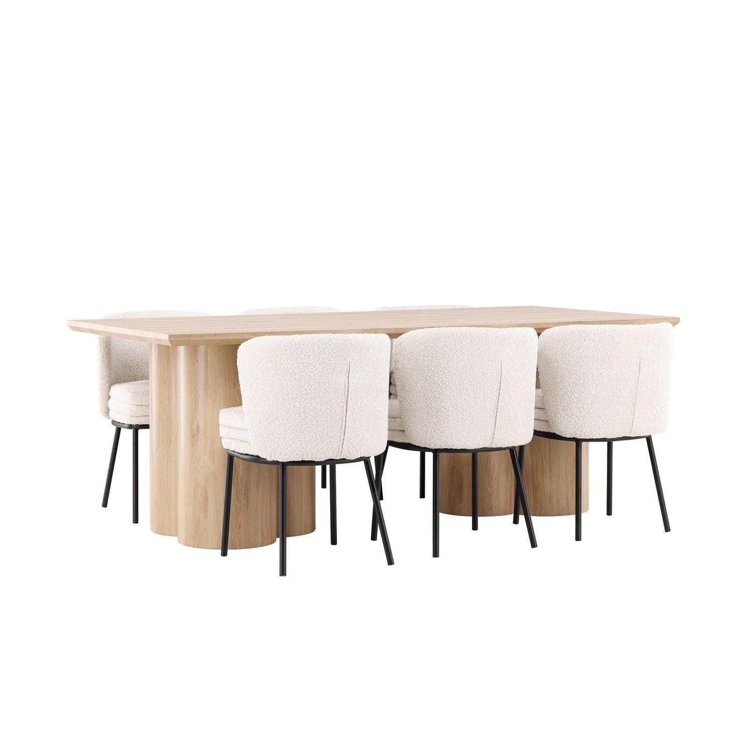 Essgruppe Esstisch Olivia 210*100cm mit Stühlen Agnes aus Teddy-Bouclé-Essgruppe Rechteckig-Venture Home-le canapé