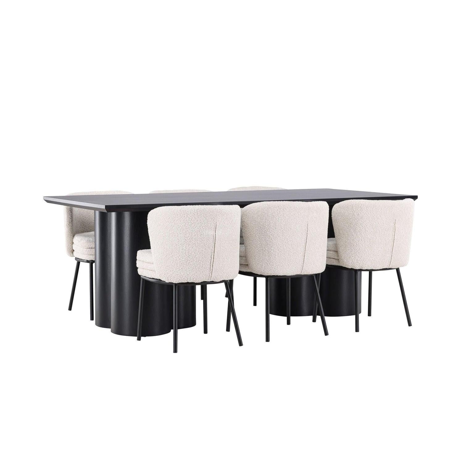 Essgruppe Esstisch Olivia 210*100cm mit Stühlen Agnes aus Teddy-Bouclé-Essgruppe Rechteckig-Venture Home-le canapé