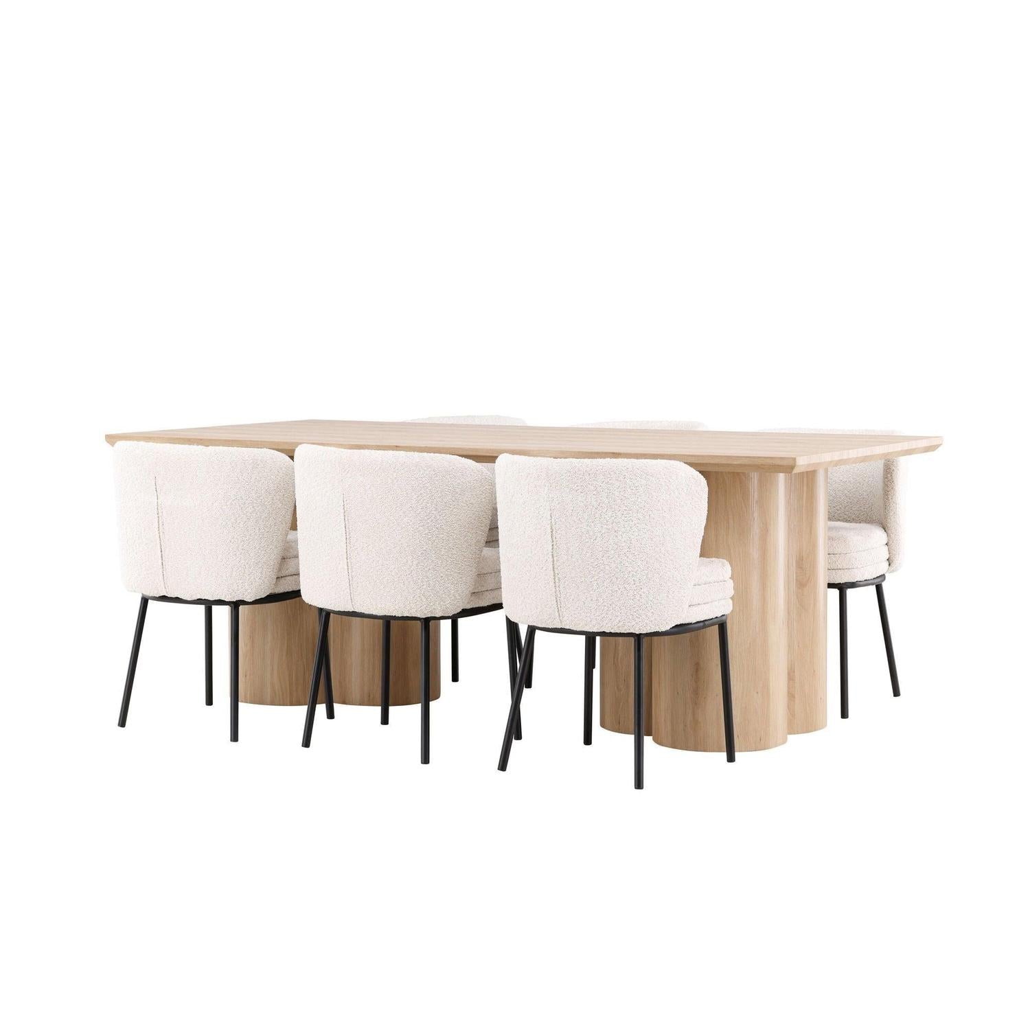 Essgruppe Esstisch Olivia 210*100cm mit Stühlen Agnes aus Teddy-Bouclé-Essgruppe Rechteckig-Venture Home-le canapé