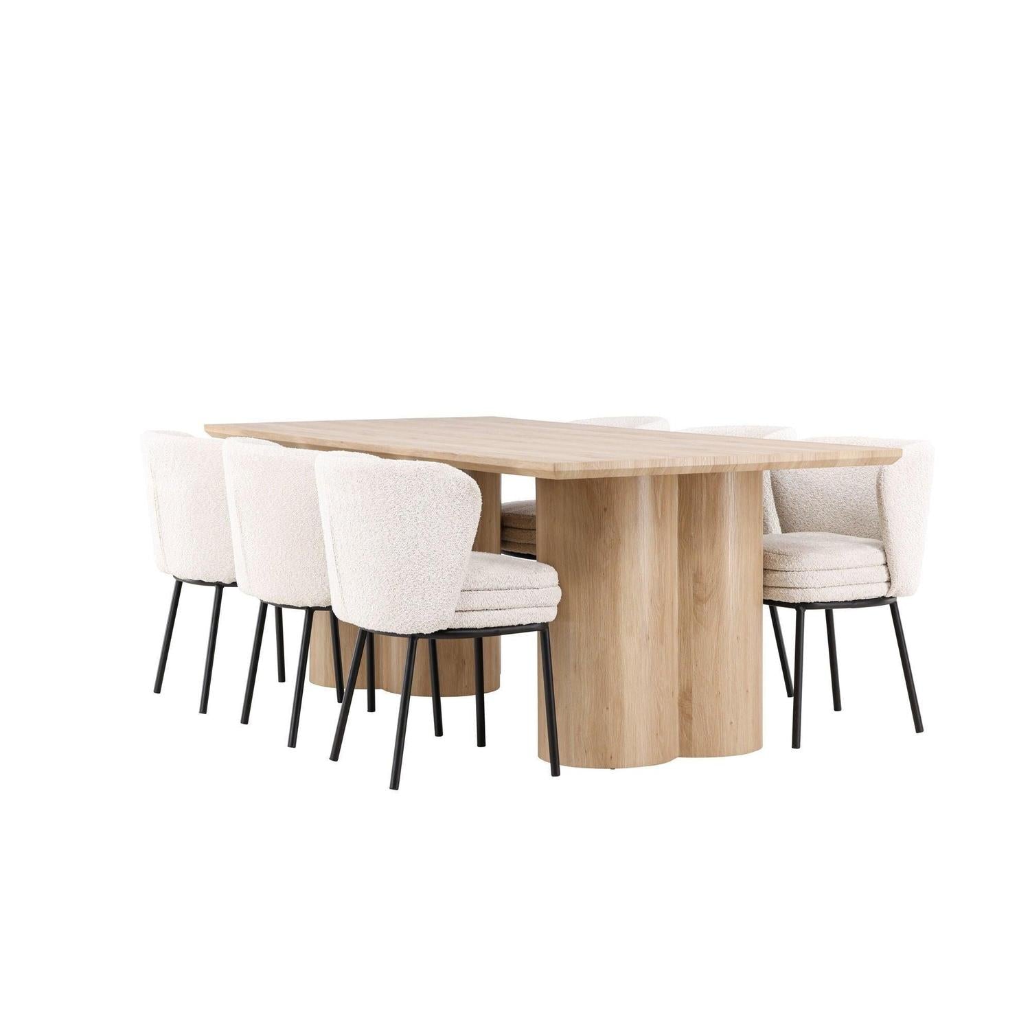 Essgruppe Esstisch Olivia 210*100cm mit Stühlen Agnes aus Teddy-Bouclé-Essgruppe Rechteckig-Venture Home-le canapé