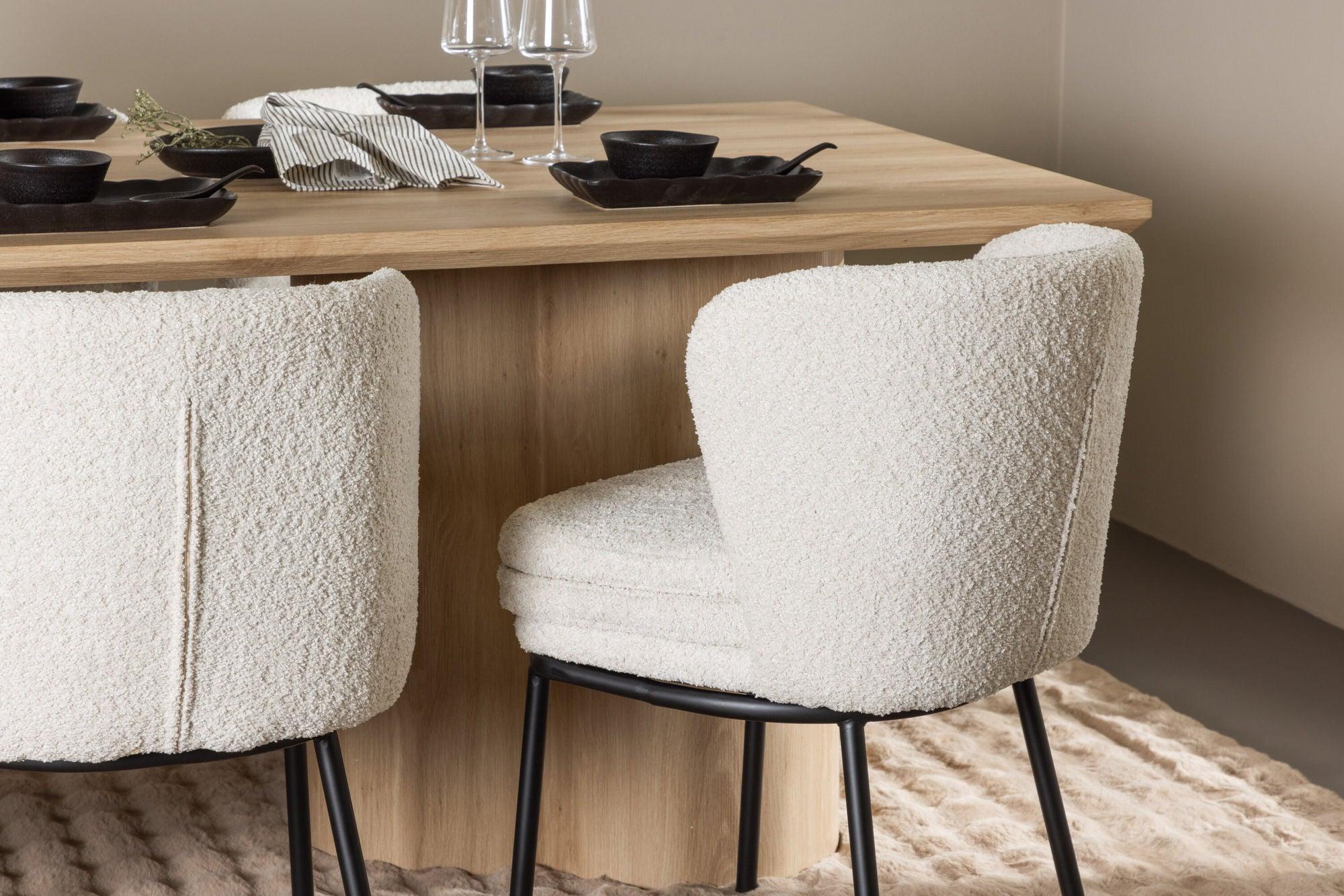 Essgruppe Esstisch Olivia 210*100cm mit Stühlen Agnes aus Teddy-Bouclé-Essgruppe Rechteckig-Venture Home-le canapé