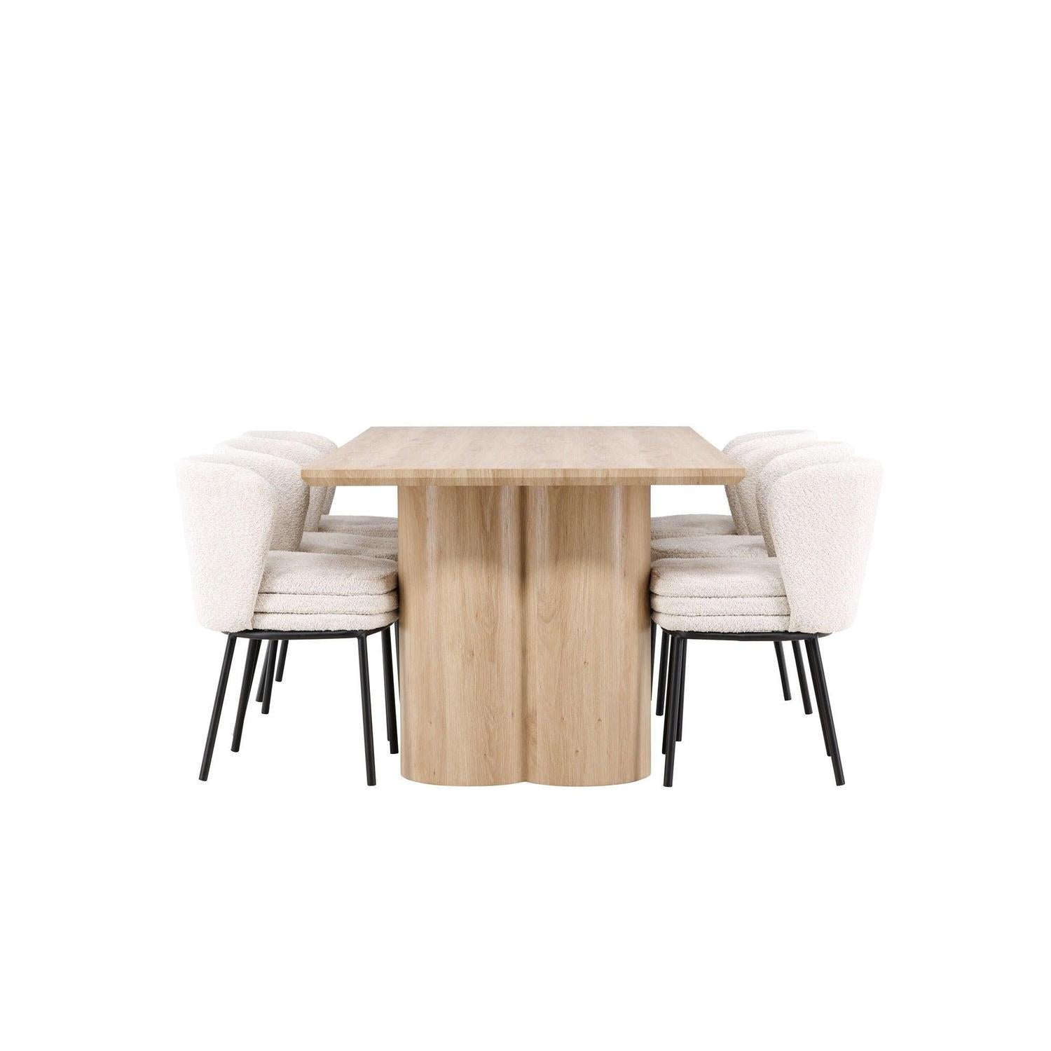 Essgruppe Esstisch Olivia 210*100cm mit Stühlen Agnes aus Teddy-Bouclé-Essgruppe Rechteckig-Venture Home-le canapé