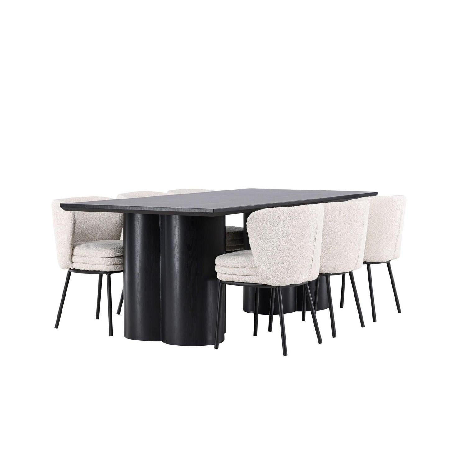 Essgruppe Esstisch Olivia 210*100cm mit Stühlen Agnes aus Teddy-Bouclé-Essgruppe Rechteckig-Venture Home-le canapé