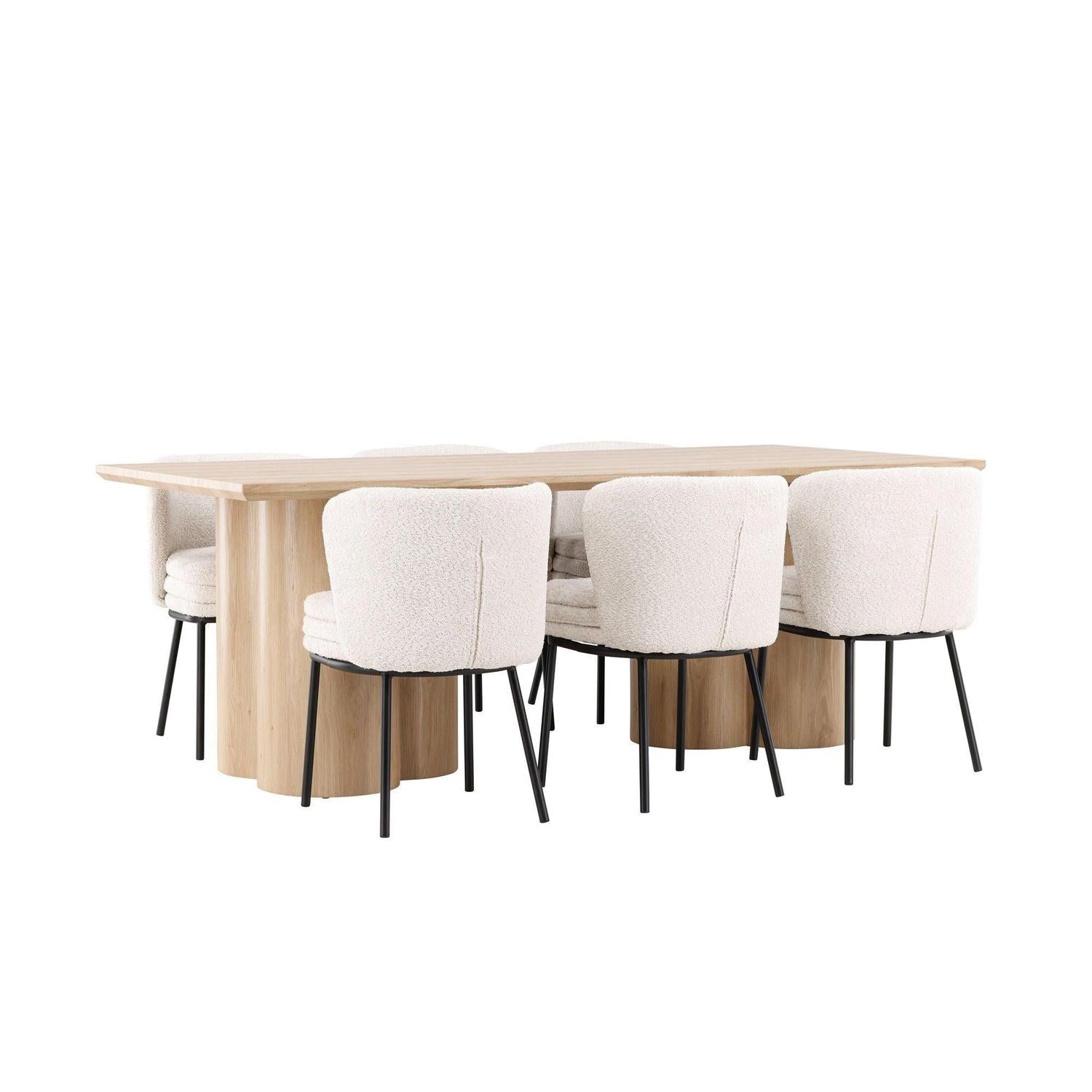 Essgruppe Esstisch Olivia 210*100cm mit Stühlen Agnes aus Teddy-Bouclé-Essgruppe Rechteckig-Venture Home-le canapé