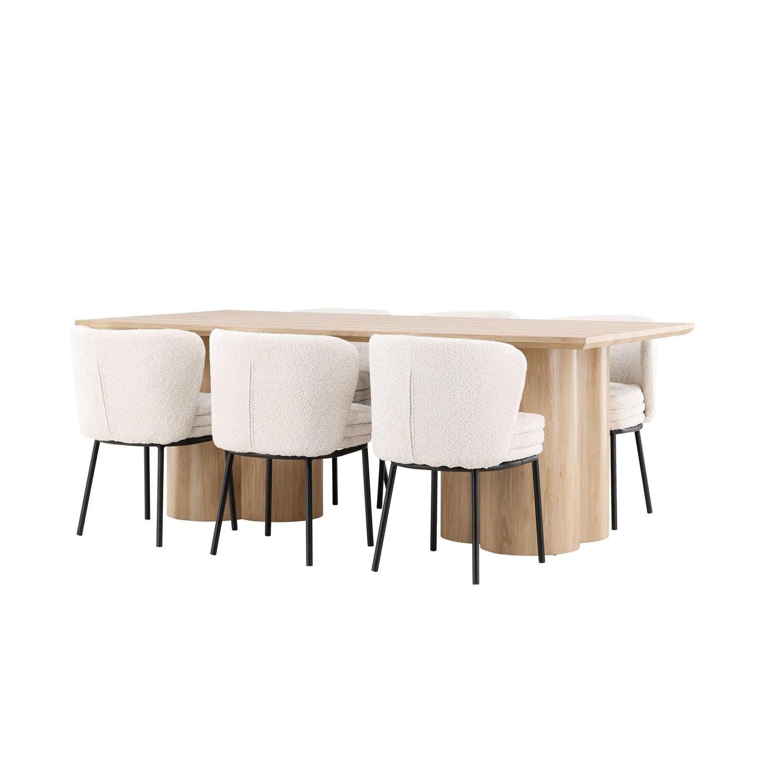 Essgruppe Esstisch Olivia 210*100cm mit Stühlen Agnes aus Teddy-Bouclé-Essgruppe Rechteckig-Venture Home-le canapé