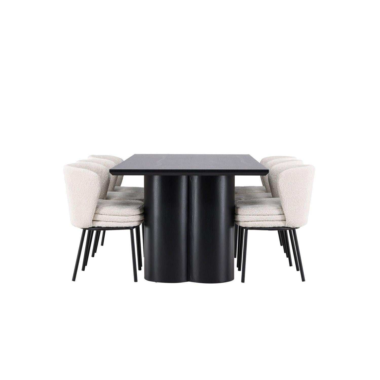 Essgruppe Esstisch Olivia 210*100cm mit Stühlen Agnes aus Teddy-Bouclé-Essgruppen Rechteckig-Venture Home-le canapé
