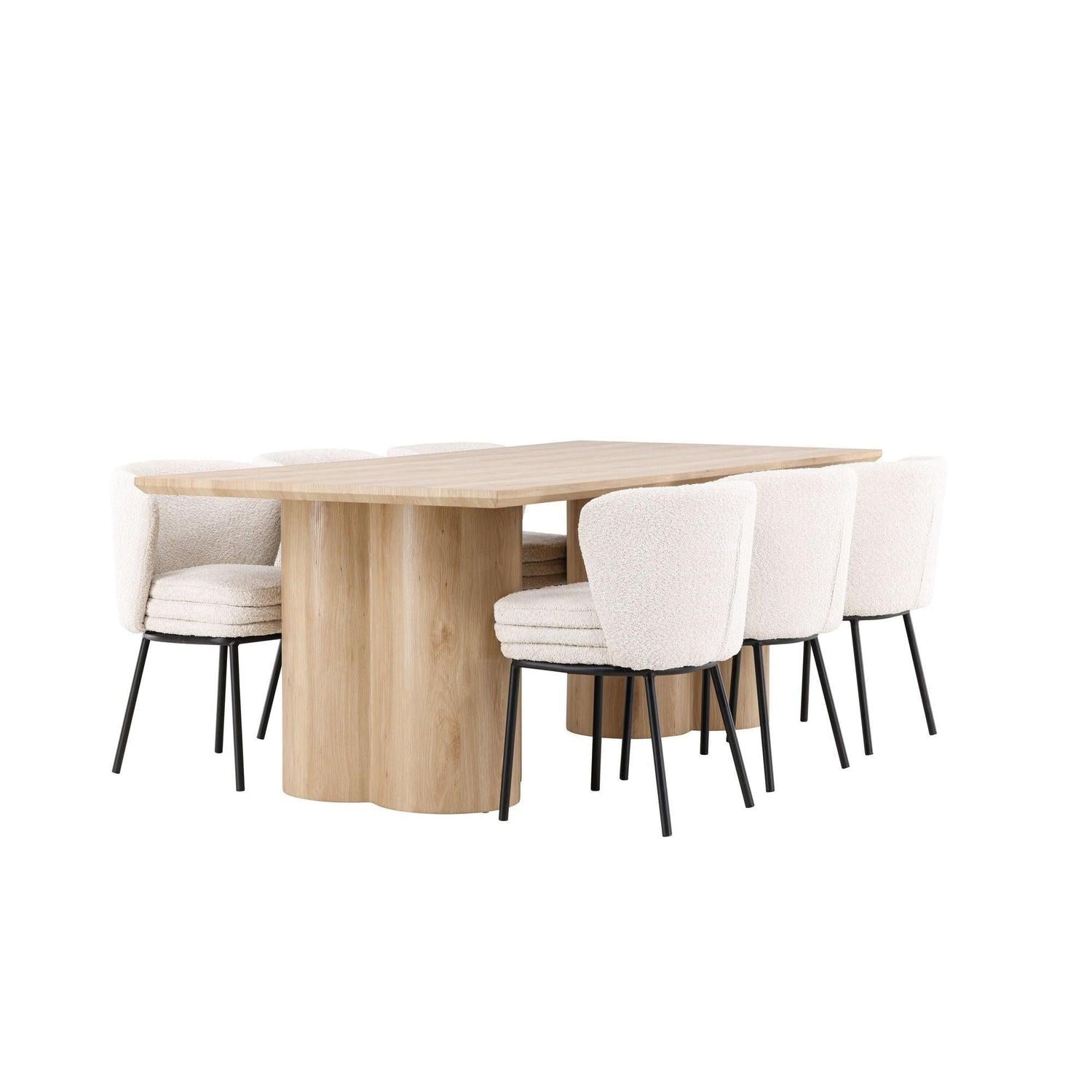 Essgruppe Esstisch Olivia 210*100cm mit Stühlen Agnes aus Teddy-Bouclé-Essgruppen Rechteckig-Venture Home-le canapé