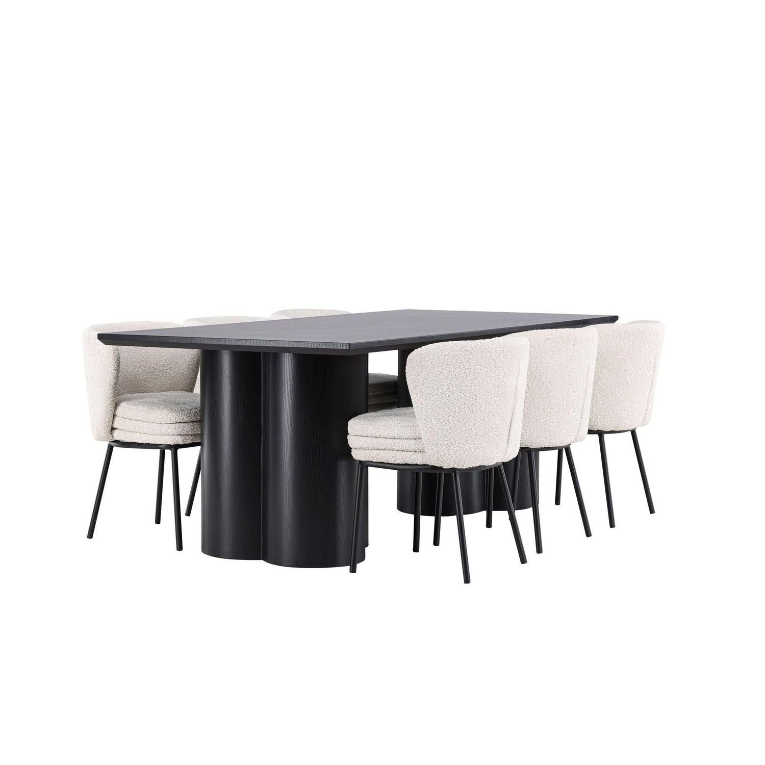Essgruppe Esstisch Olivia 210*100cm mit Stühlen Agnes aus Teddy-Bouclé-Essgruppen Rechteckig-Venture Home-le canapé