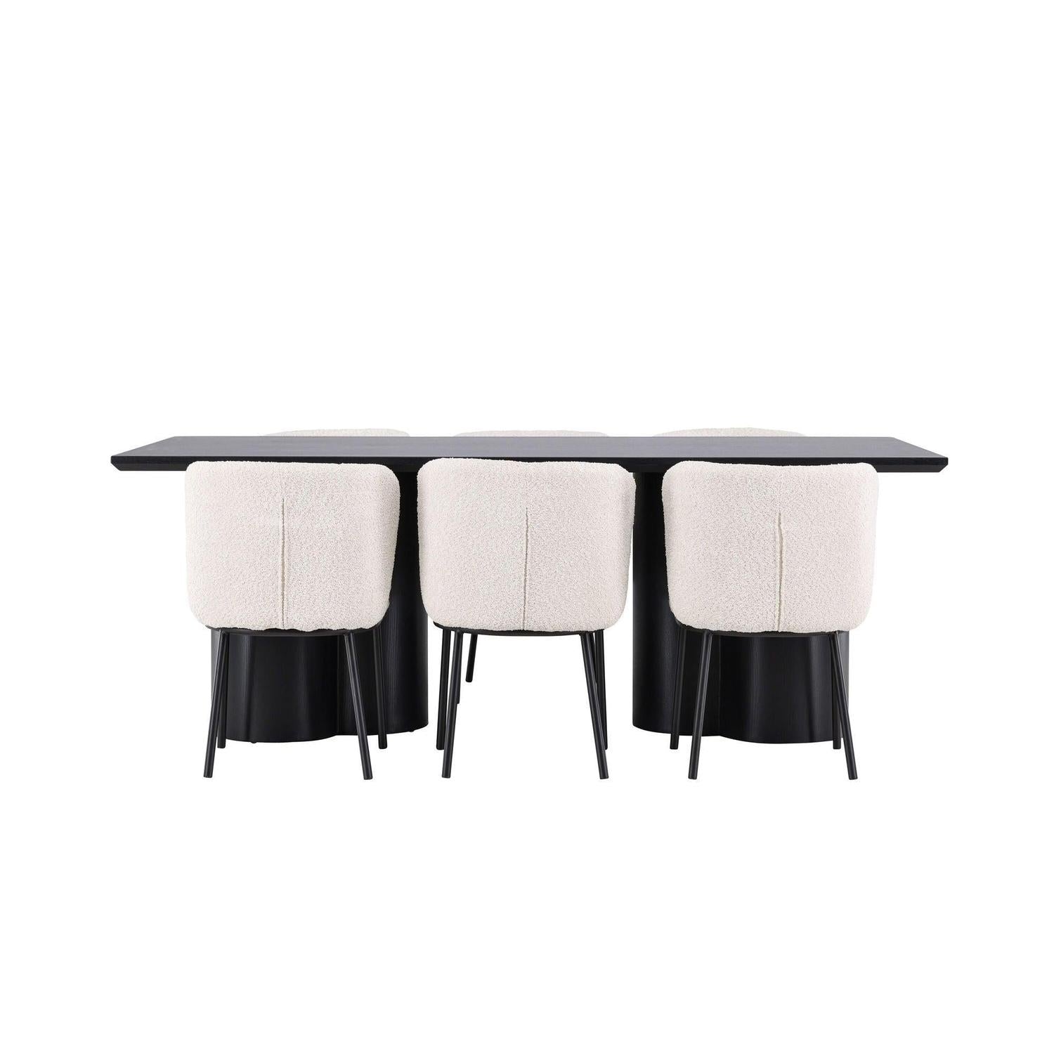 Essgruppe Esstisch Olivia 210*100cm mit Stühlen Agnes aus Teddy-Bouclé-Essgruppen Rechteckig-Venture Home-le canapé
