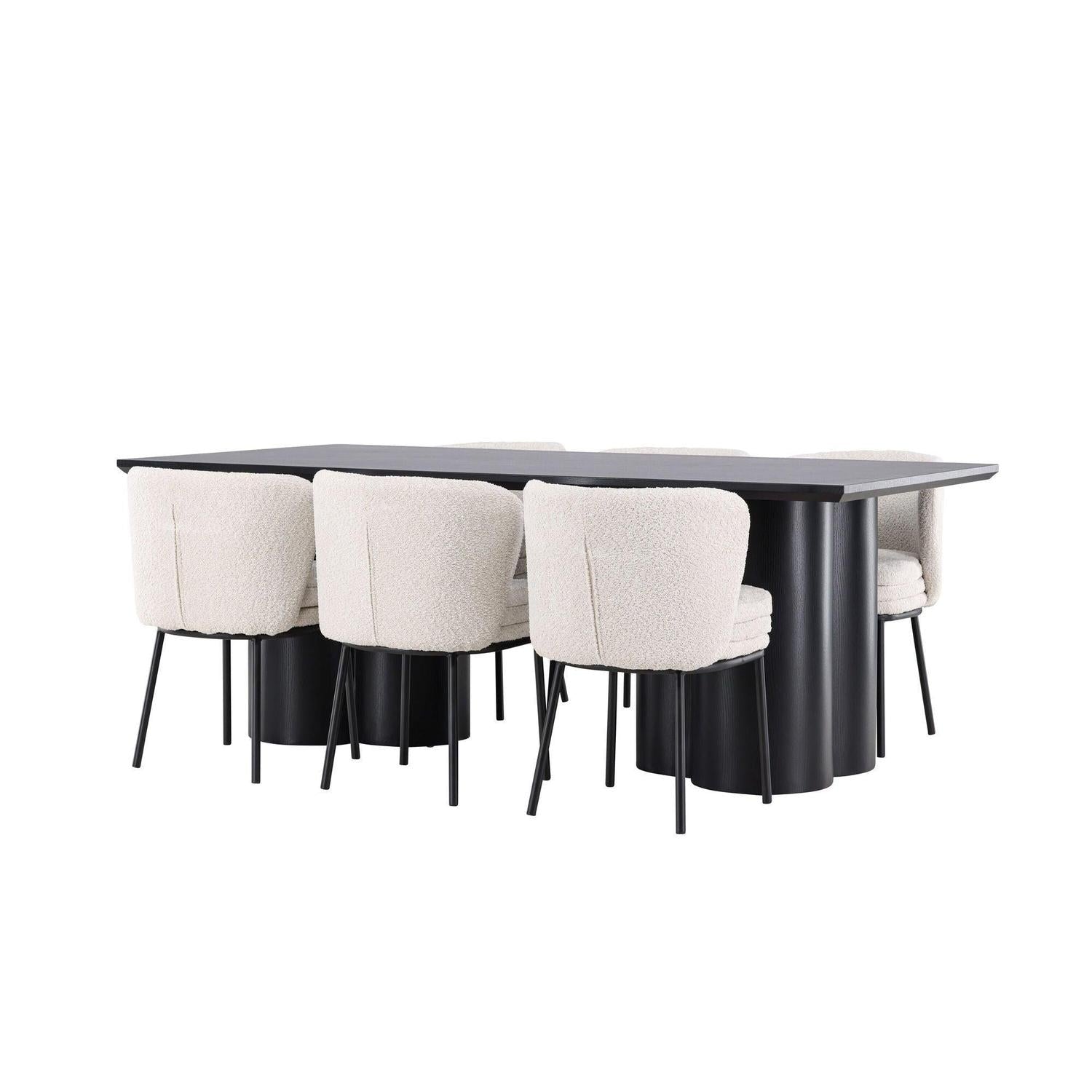 Essgruppe Esstisch Olivia 210*100cm mit Stühlen Agnes aus Teddy-Bouclé-Essgruppen Rechteckig-Venture Home-le canapé