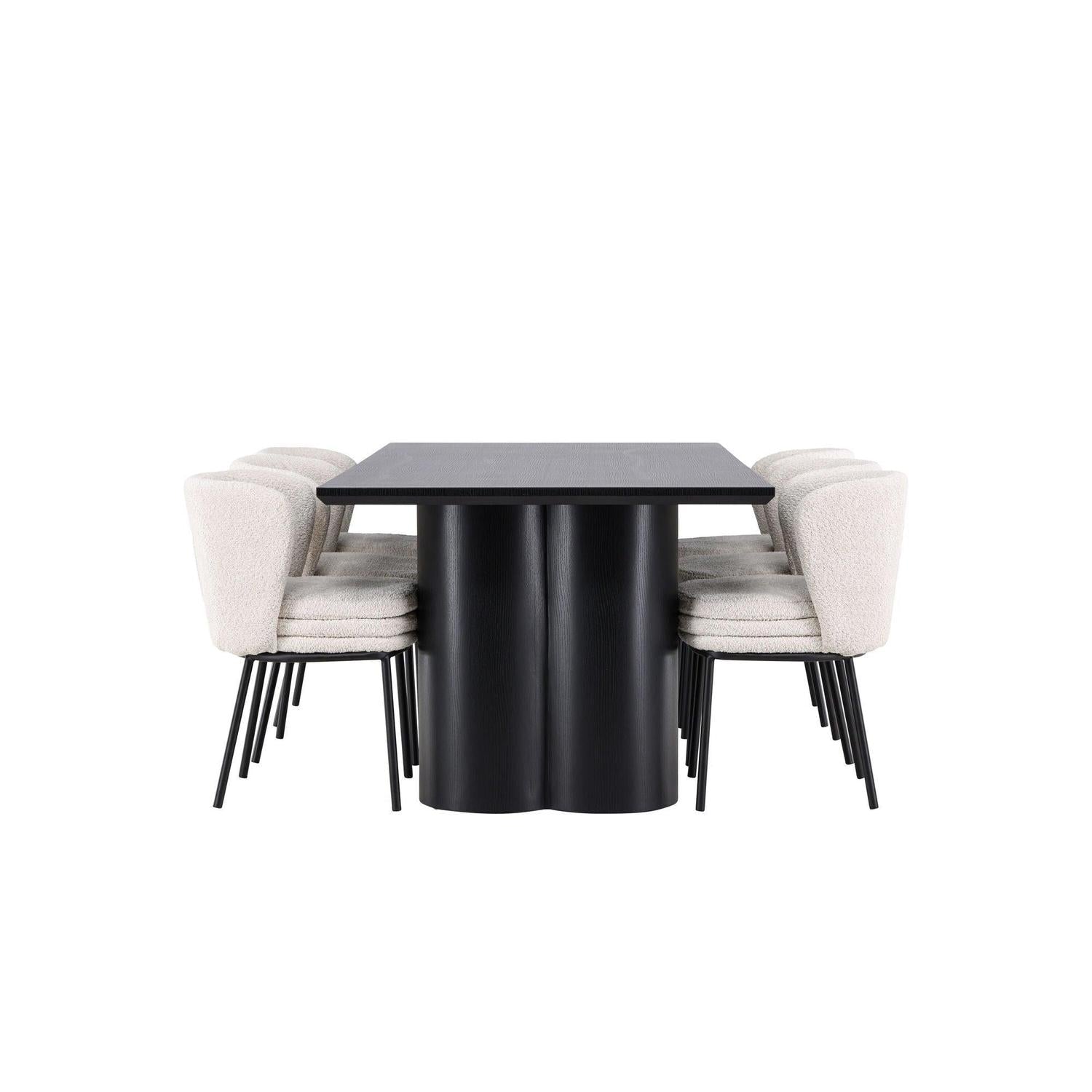 Essgruppe Esstisch Olivia 210*100cm mit Stühlen Agnes aus Teddy-Bouclé-Essgruppen Rechteckig-Venture Home-le canapé