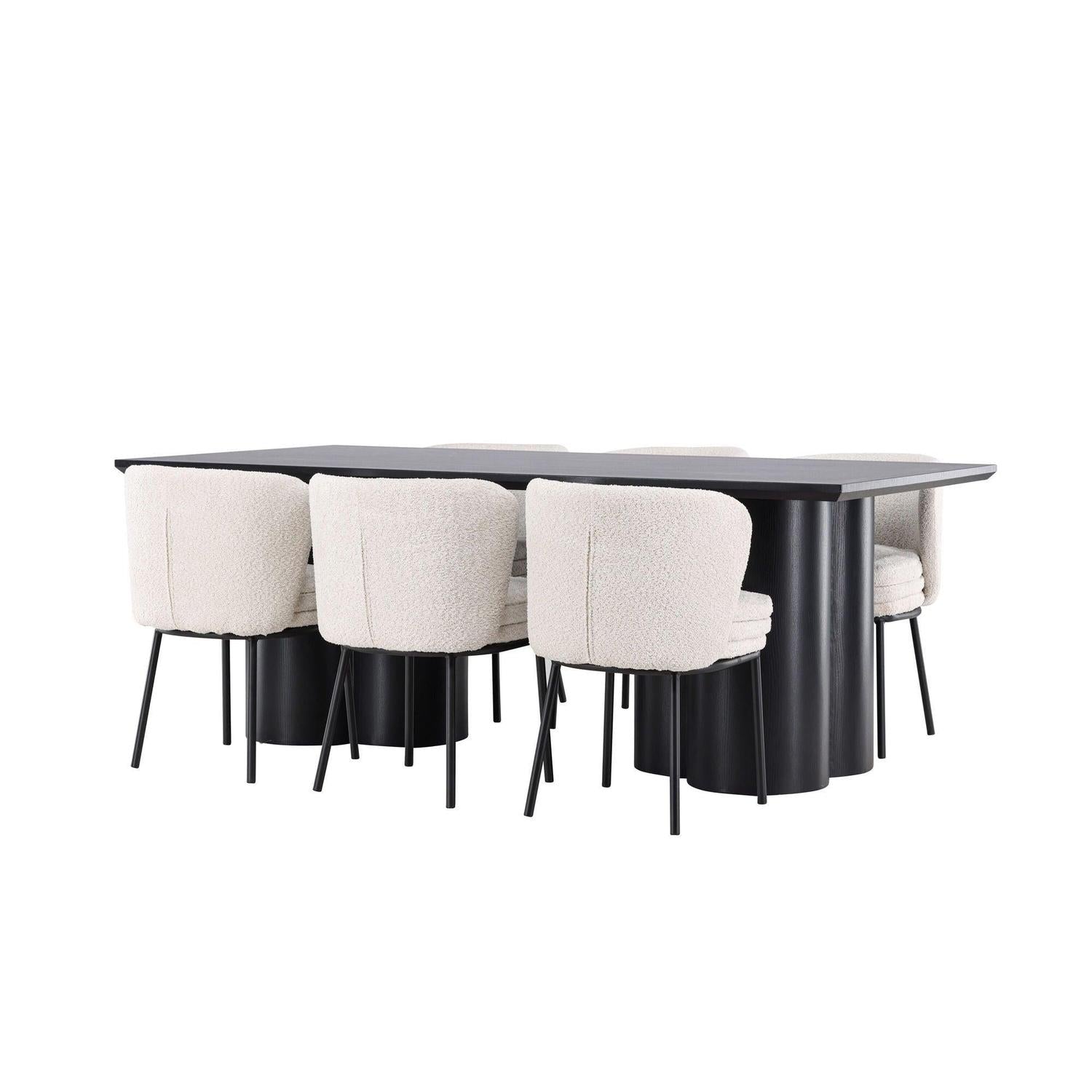 Essgruppe Esstisch Olivia 210*100cm mit Stühlen Agnes aus Teddy-Bouclé-Essgruppen Rechteckig-Venture Home-le canapé