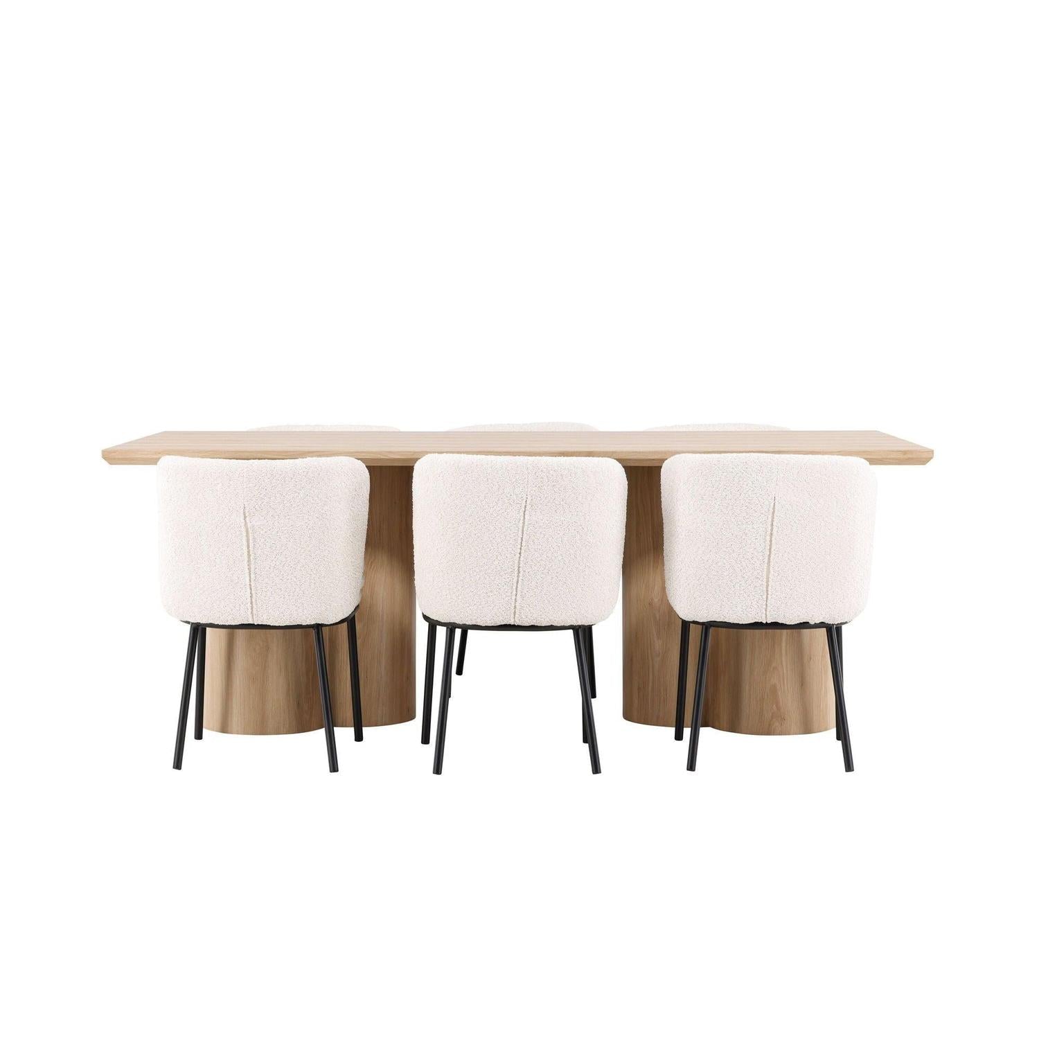 Essgruppe Esstisch Olivia 210*100cm mit Stühlen Agnes aus Teddy-Bouclé-Essgruppen Rechteckig-Venture Home-le canapé