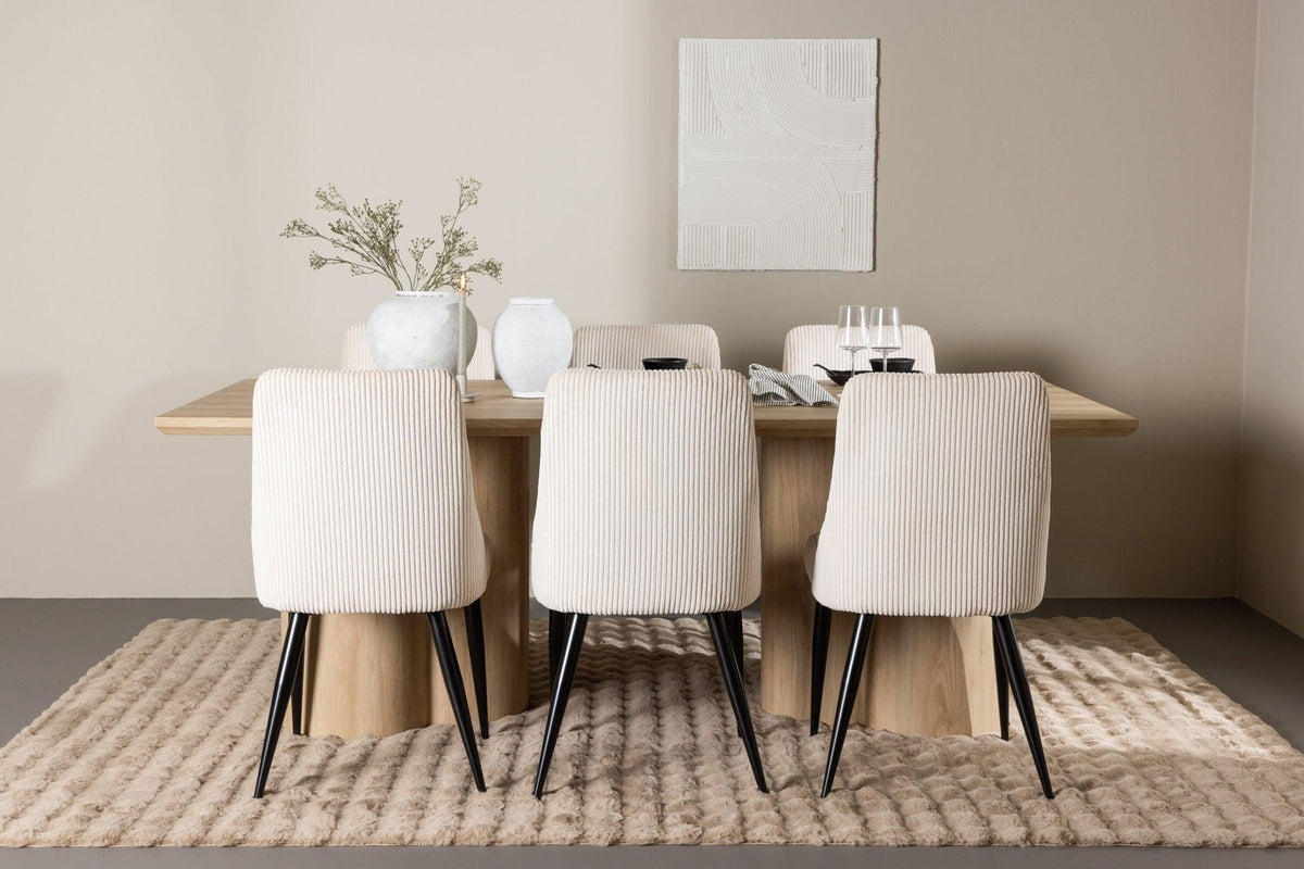 Essgruppe Esstisch Olivia 210*100cm mit Stühlen Leone aus Cord-Essgruppen Rechteckig-Venture Home-le canapé