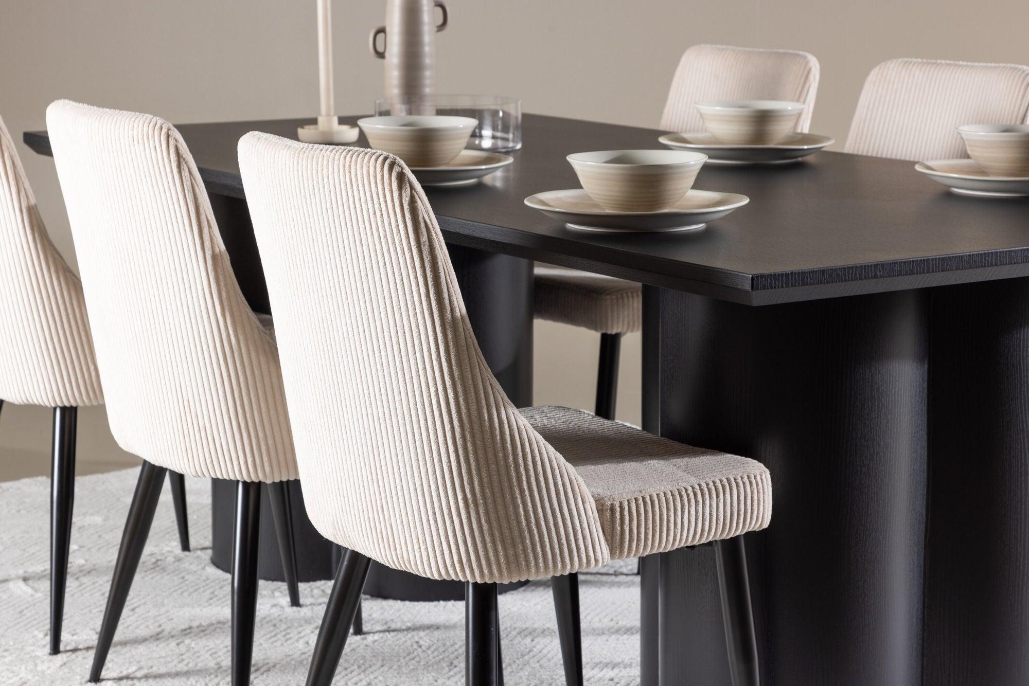 Essgruppe Esstisch Olivia 210*100cm mit Stühlen Leone aus Kord-Essgruppen Rechteckig-Venture Home-le canapé