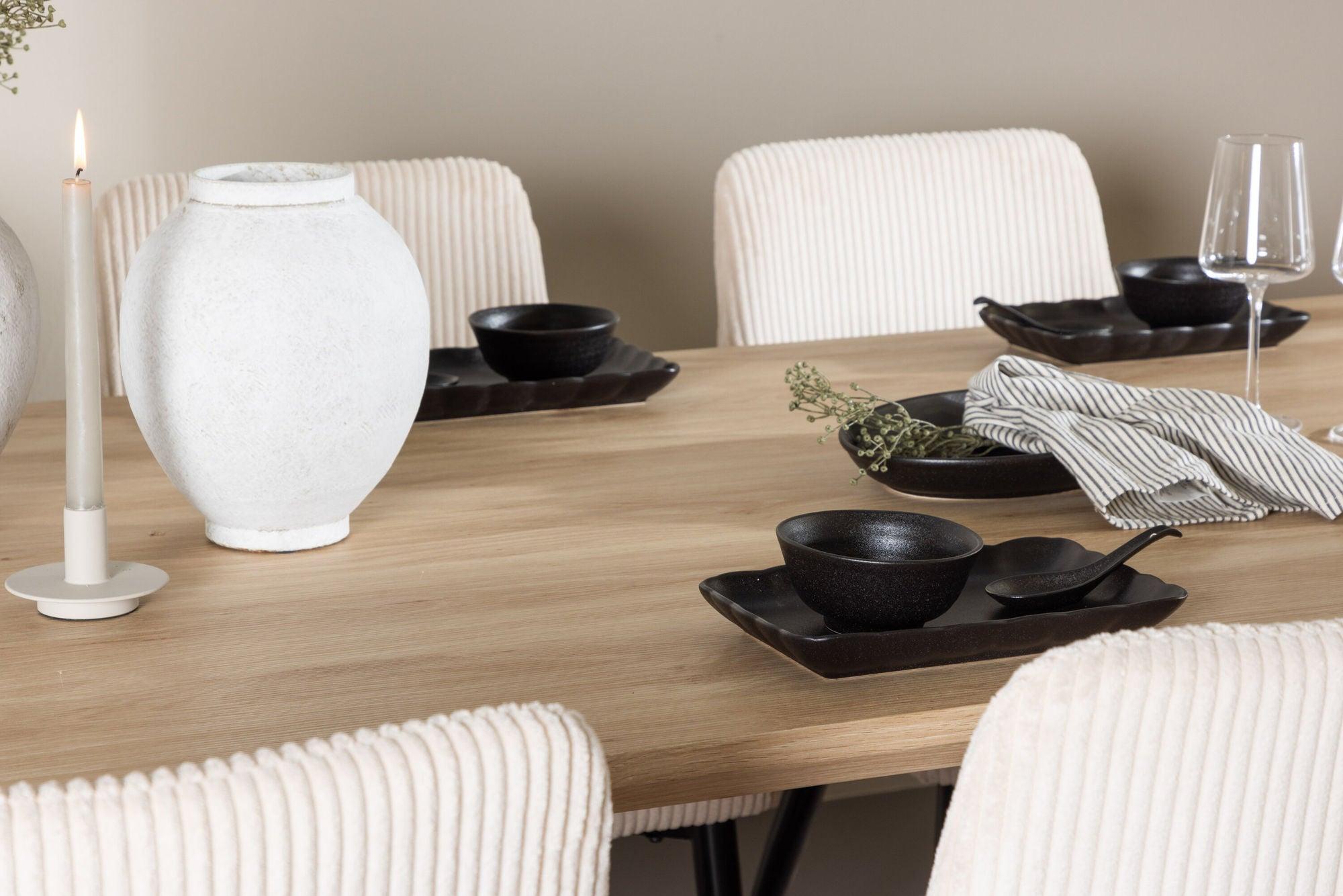 Essgruppe Esstisch Olivia 210*100cm mit Stühlen Leone aus Kord - Mokka/Beige-Essgruppe Rechteckig-Venture Home-le canapé