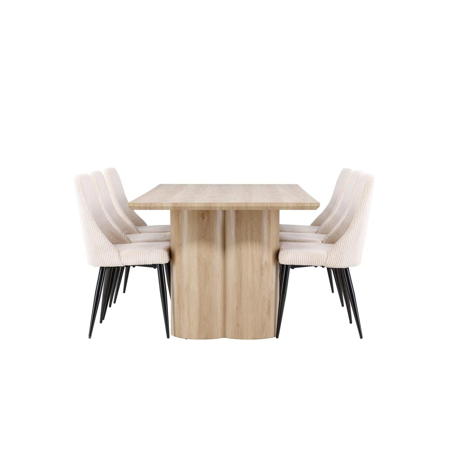 Essgruppe Esstisch Olivia 210*100cm mit Stühlen Leone aus Kord - Mokka/Beige-Essgruppen Rechteckig-Venture Home-le canapé