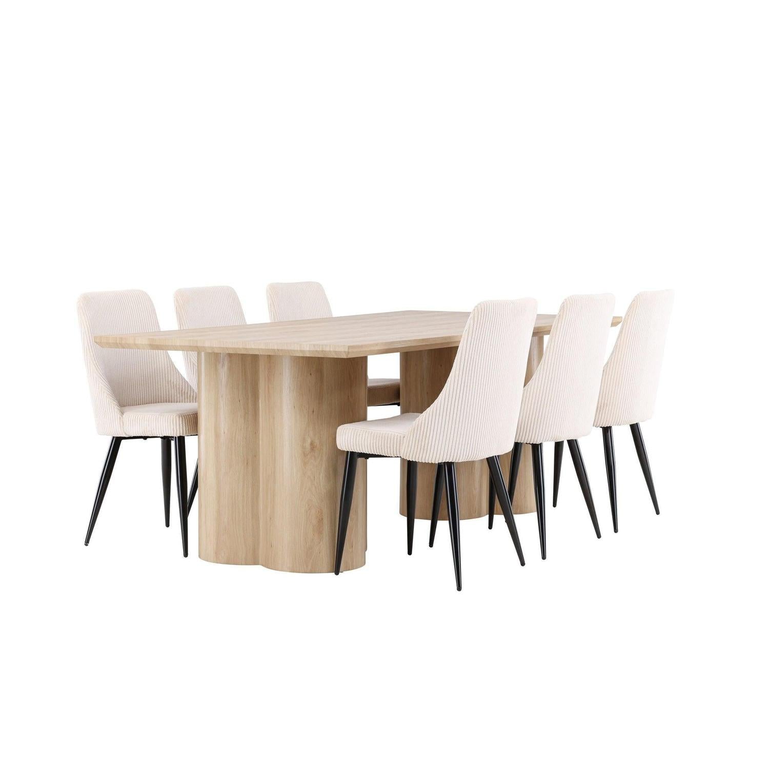 Essgruppe Esstisch Olivia 210*100cm mit Stühlen Leone aus Kord - Mokka/Beige-Essgruppen Rechteckig-Venture Home-le canapé